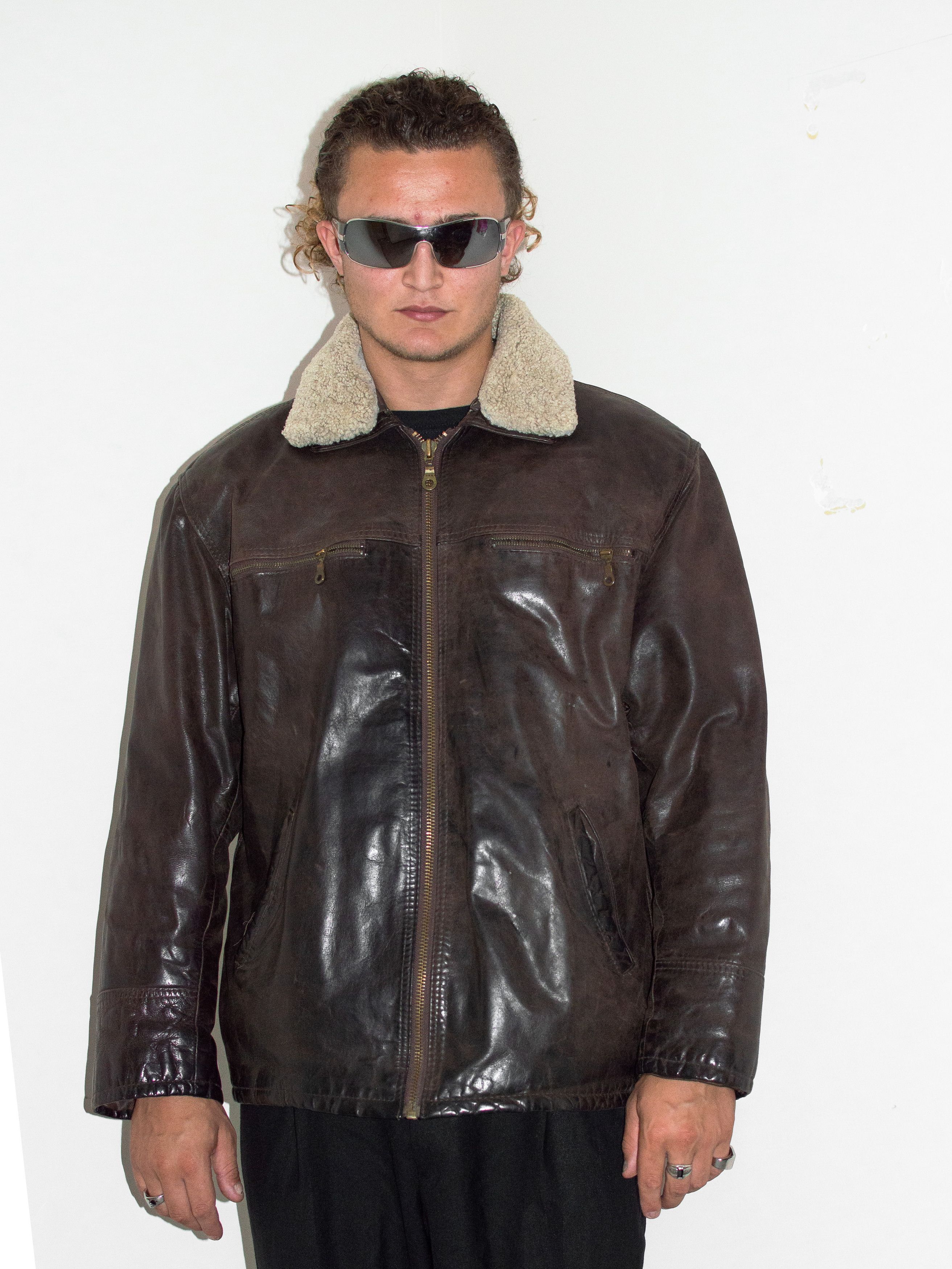 Japanese Brand × Vintage Vintage 90s Oversize Khaki Brown Real Leather Jacketb Size US XL / EU 56 / 4 - 1 Thumbnail