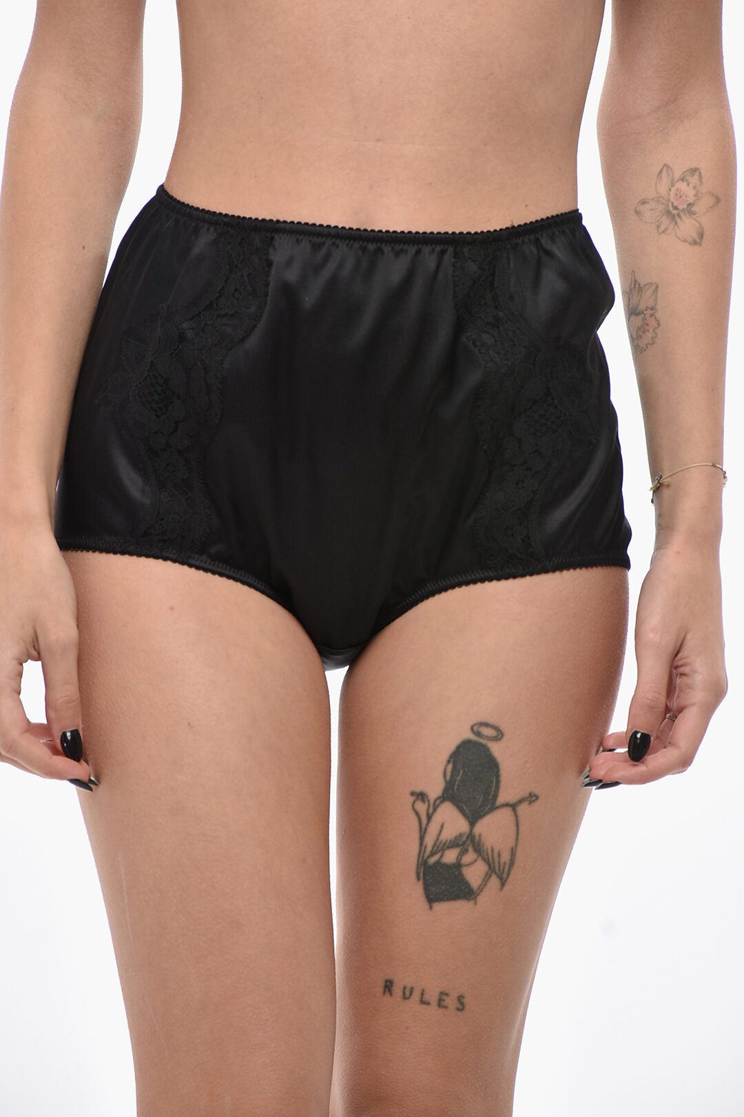 Dolce & Gabbana Silk Satin Culotte with Lace Inserts Size ONE SIZE - 1 Thumbnail