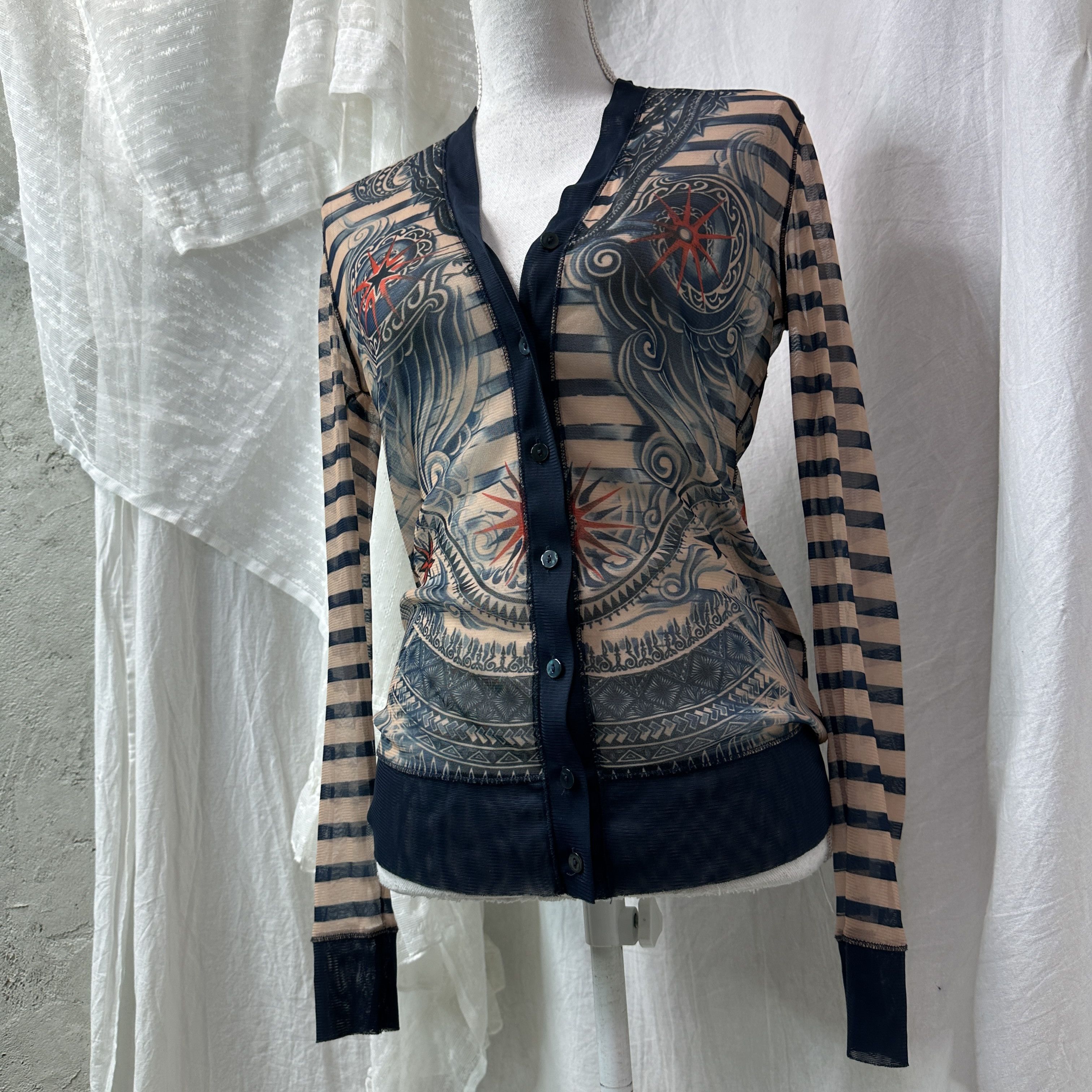 Jean Paul Gaultier Vintage Striped Tattoo Buttoned Jean Paul Gaultier Meshtop Size M / US 6-8 / IT 42-44 - 1 Thumbnail