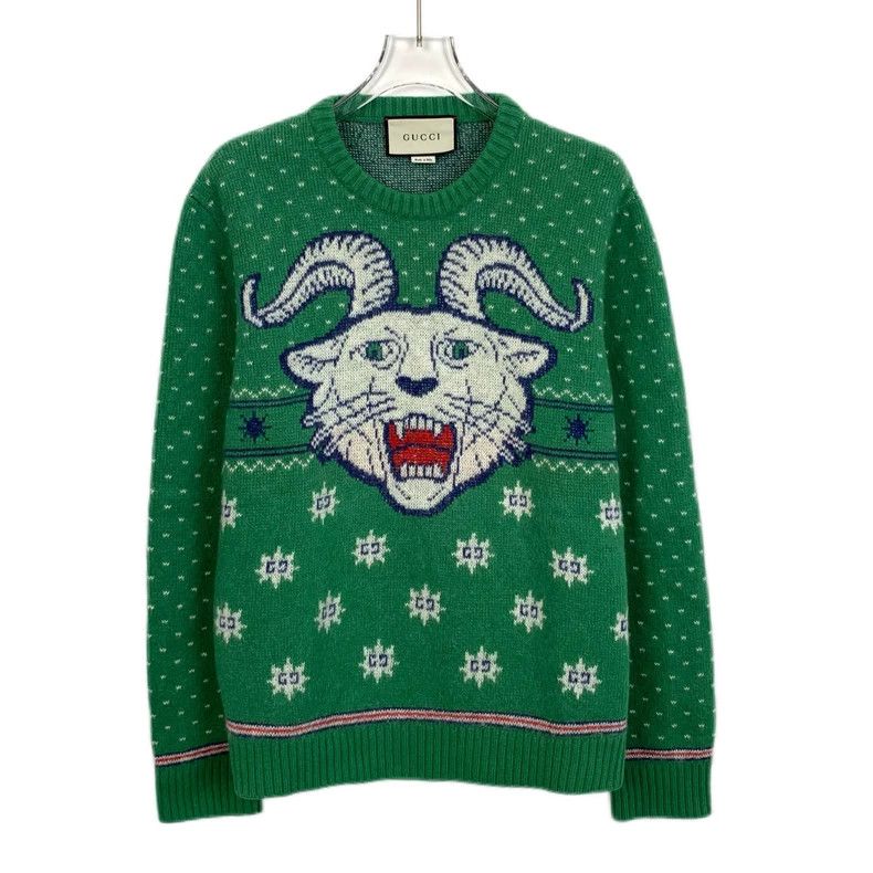 Gucci Gucci Green horn tiger head inlaid wool round-neck long-sle Size US M / EU 48-50 / 2 - 1 Thumbnail
