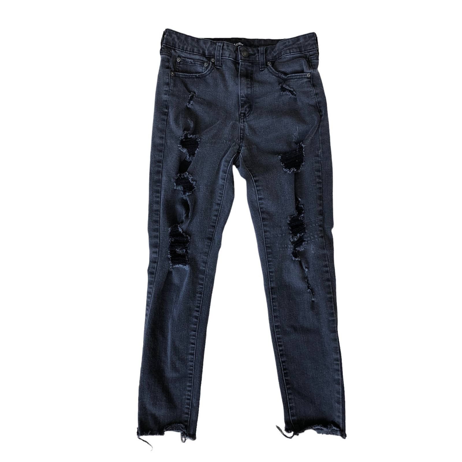 Aeropostale AERO HighRise Dark Distressed Raw Hem Stretch Jeans Size 10 Size 30" / US 8 / IT 44 - 1 Thumbnail