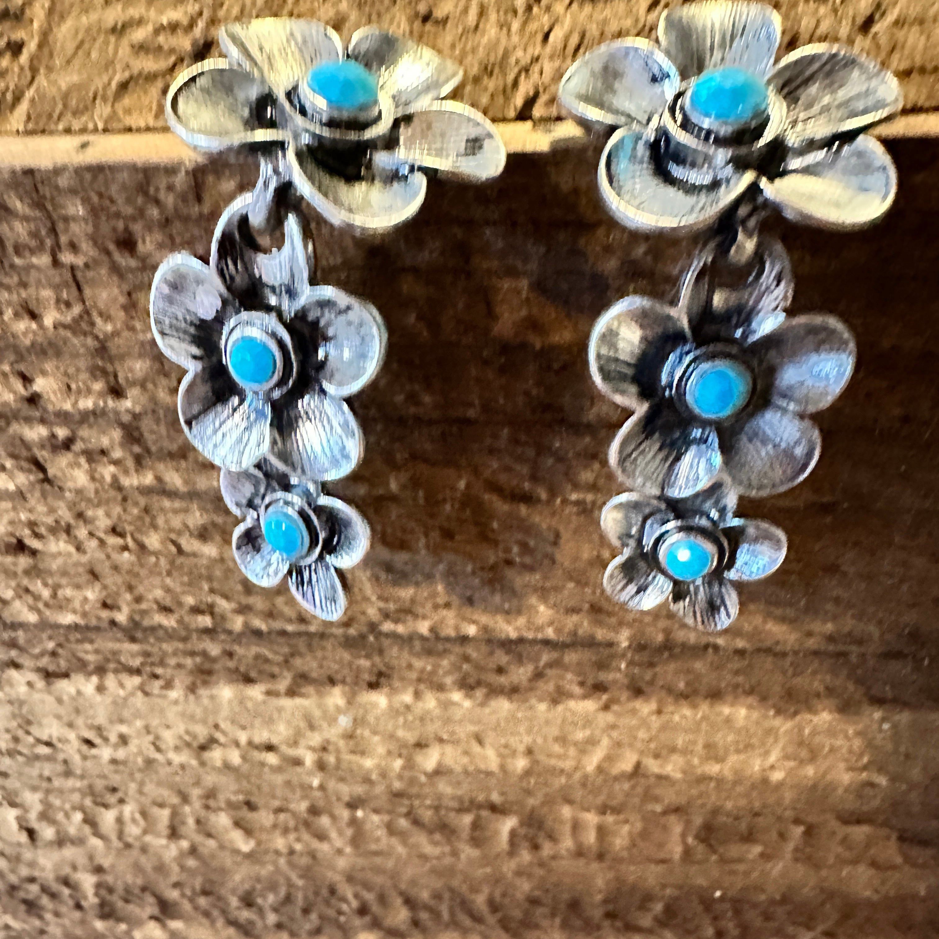 Other Boho Hippie Cowgirl Western Floral Drop Stud Earrings - Turq Size ONE SIZE - 8 Thumbnail