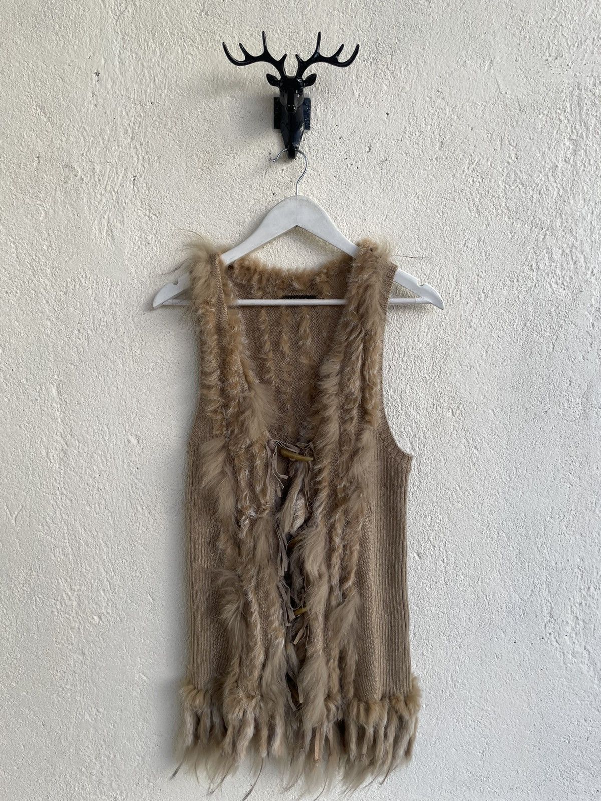 Tornado Mart 00s Fur Trim Kait Long Vest Cardigan Beige Boho Y2K 14th Goa Size 36R - 5 Thumbnail