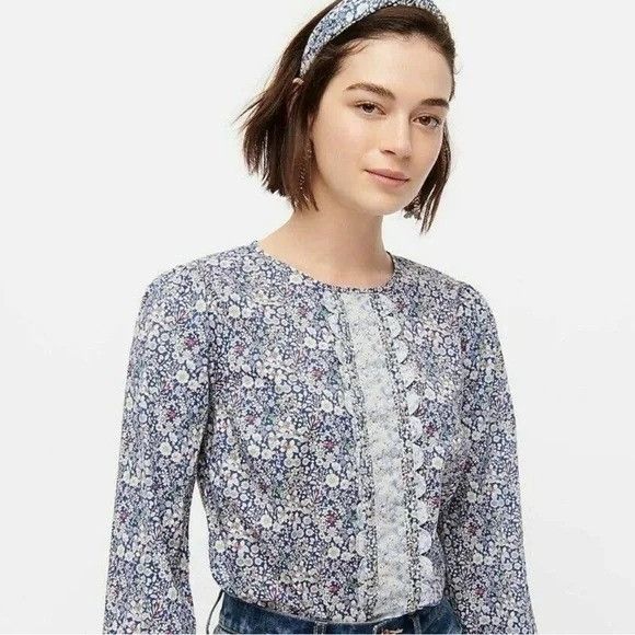 J.Crew J Crew Liberty Fabric Floral Blouse XS Long Sleeve Shirt Blu Size XS / US 0-2 / IT 36-38 - 8 Thumbnail