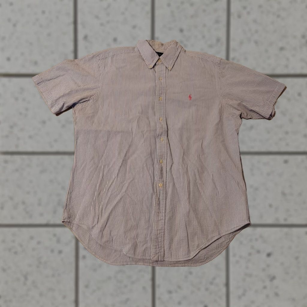 Polo Ralph Lauren Polo Ralph Lauren Shirt Mens L Blue Short Sleeve Dress Seersucker Button-Up Size 42R - 1 Thumbnail