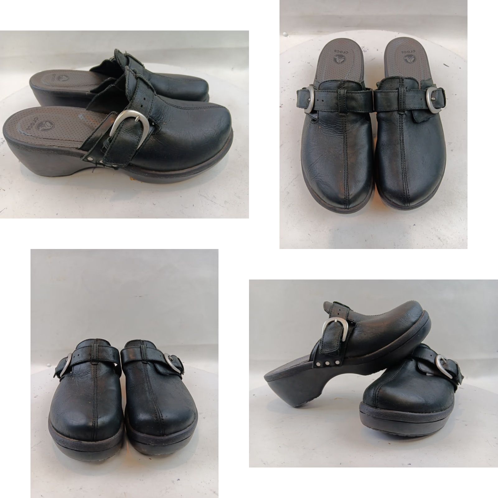 Crocs Crocs Cobbler 15513 Women Sz 11 Black Leather Mule Clogs Wedge Slip On Buckle Size US 11 / IT 41 - 8 Thumbnail