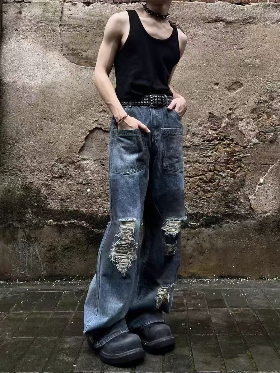 Japanese Brand × Jean Dirty Blue Destroyed Reverse Pocket Washed Ripped Jeans Size US 32 / EU 48 - 1 Thumbnail