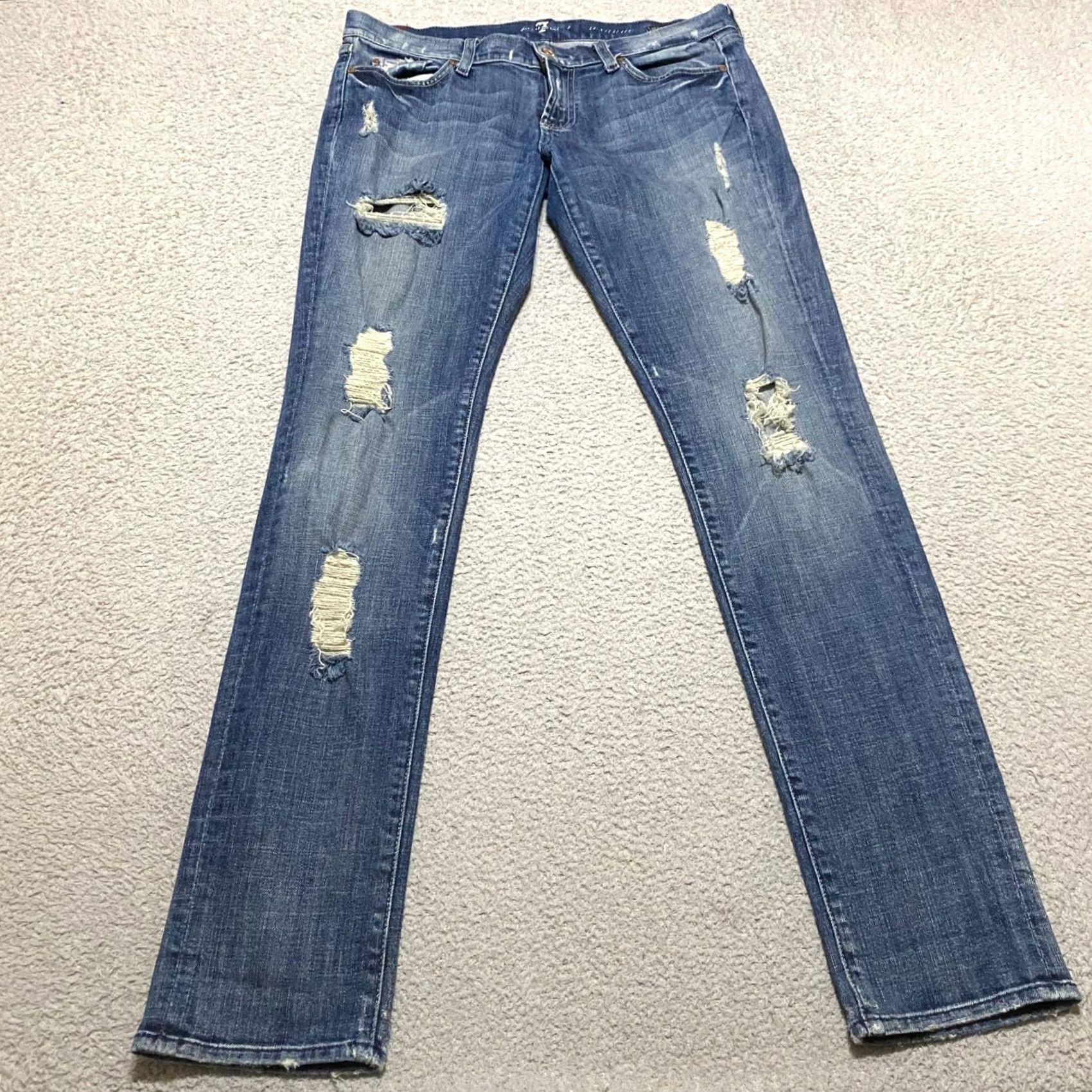 7 For All Mankind 7 For All Mankind Jeans Womens Slim Skinny Low Rise Blue Denim 31 Inseam 32 Stretch 5-Pocket Roxanne Size 24" / US 00 / IT 34 - 2 Thumbnail