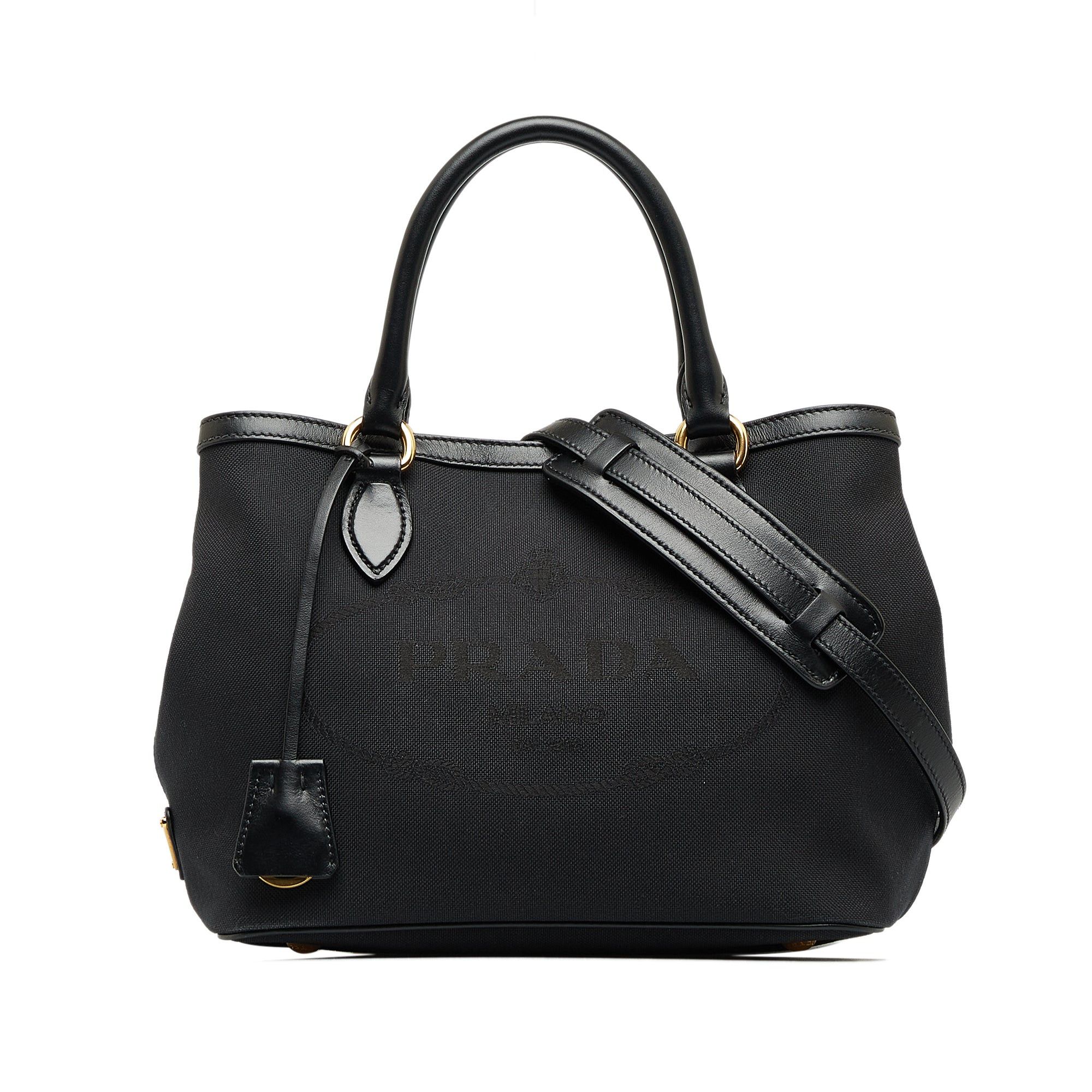 image of Prada Canapa Logo Satchel in Black, Women's