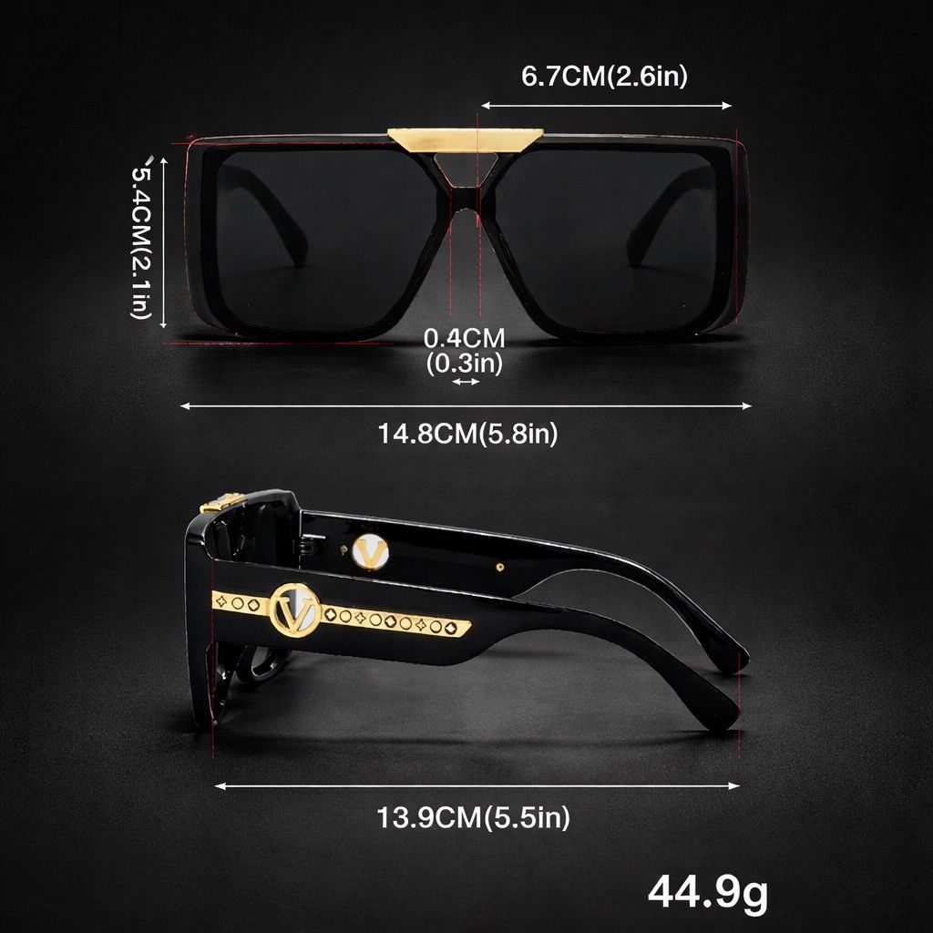 Other Luxury Oversized Square Sunglasses Black Gold UV400 Retro Size ONE SIZE - 4 Thumbnail