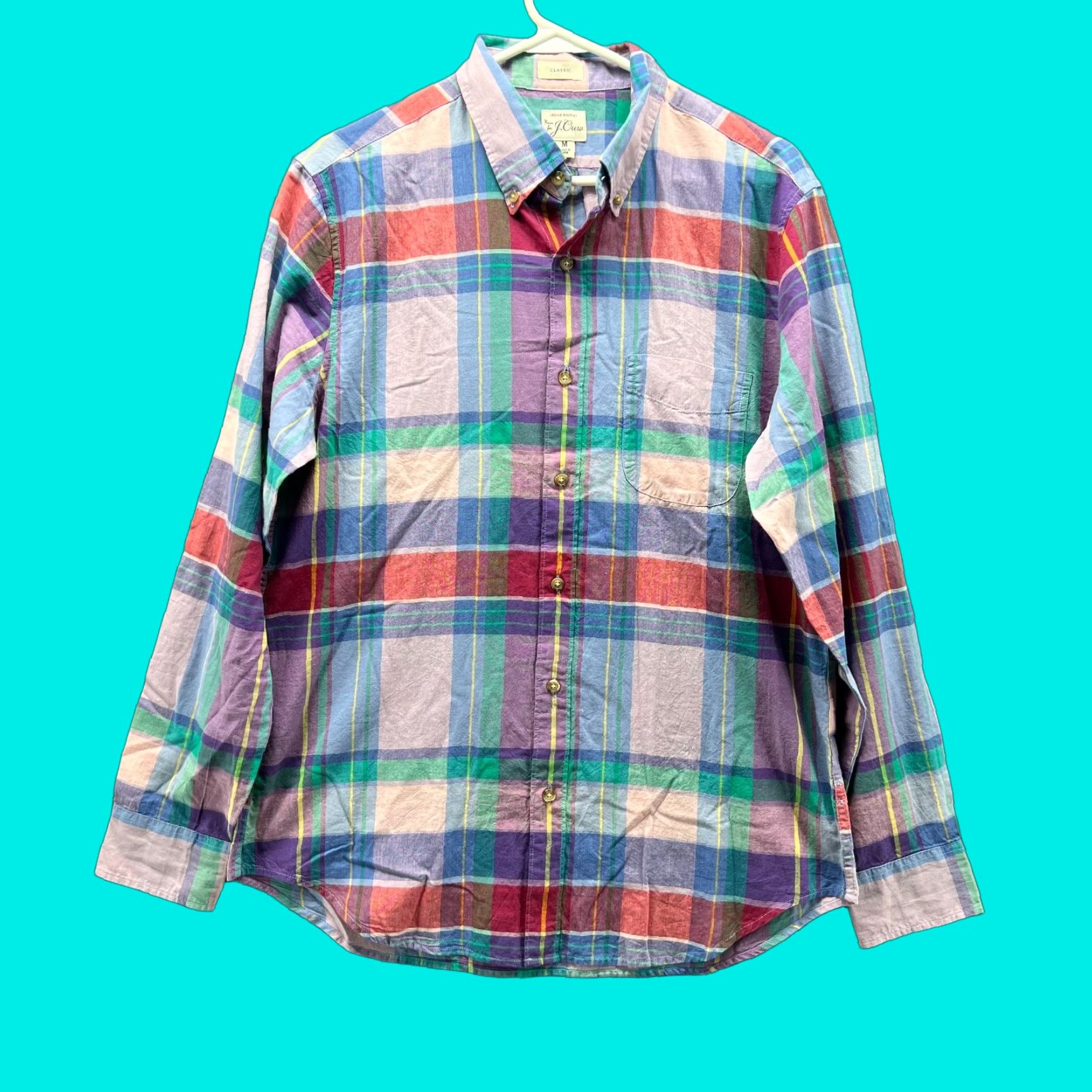 J.Crew VINTAGE J.CREW Shirt Mens M Blue Pink Madras Plaid Button Up Classic Fit Preppy Decade: 2000s? Size US M / EU 48-50 / 2 - 1 Thumbnail