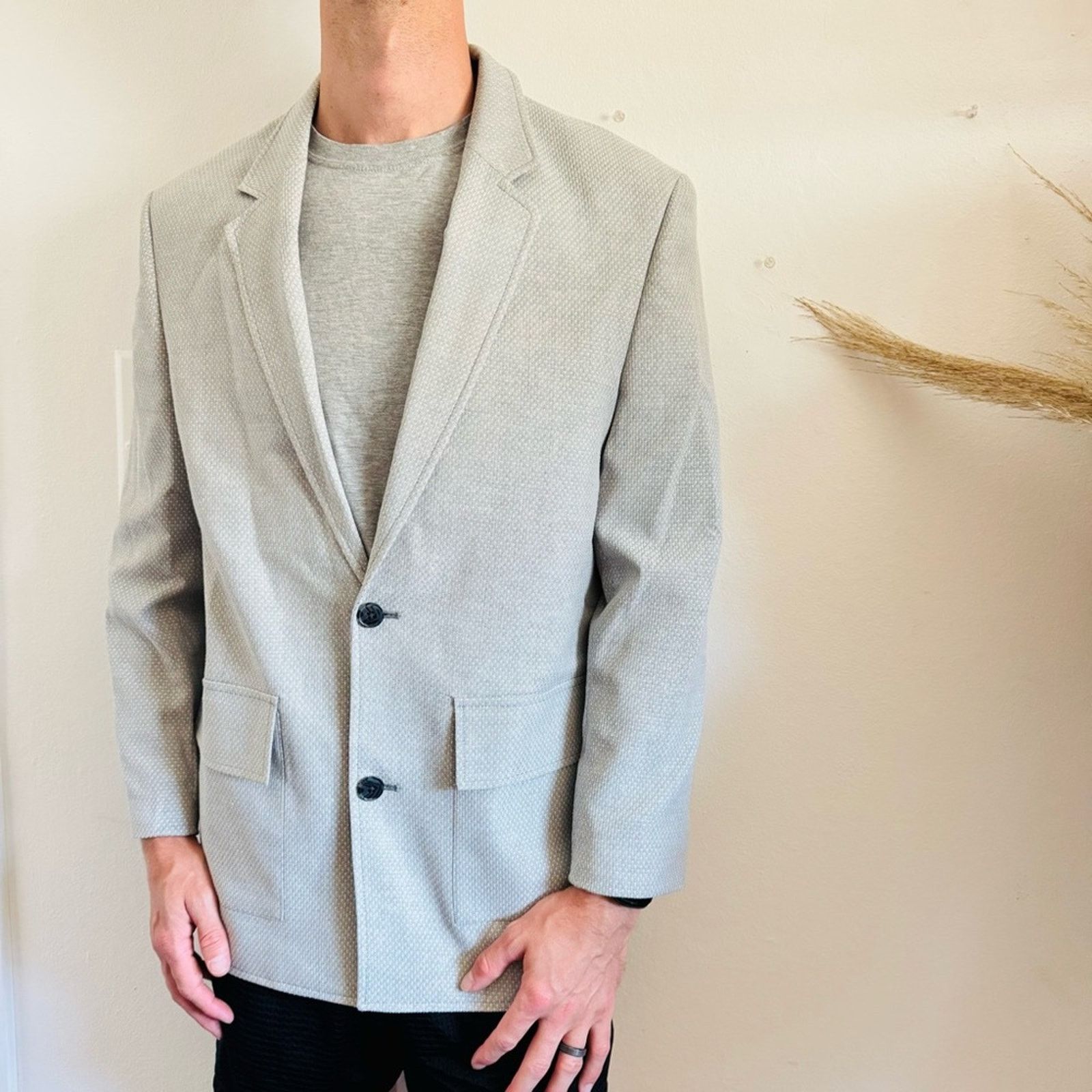 Asos ASOS Grey Gray White Linen Boxy Button Blazer Sport Coat 38 Size 38R - 4 Thumbnail