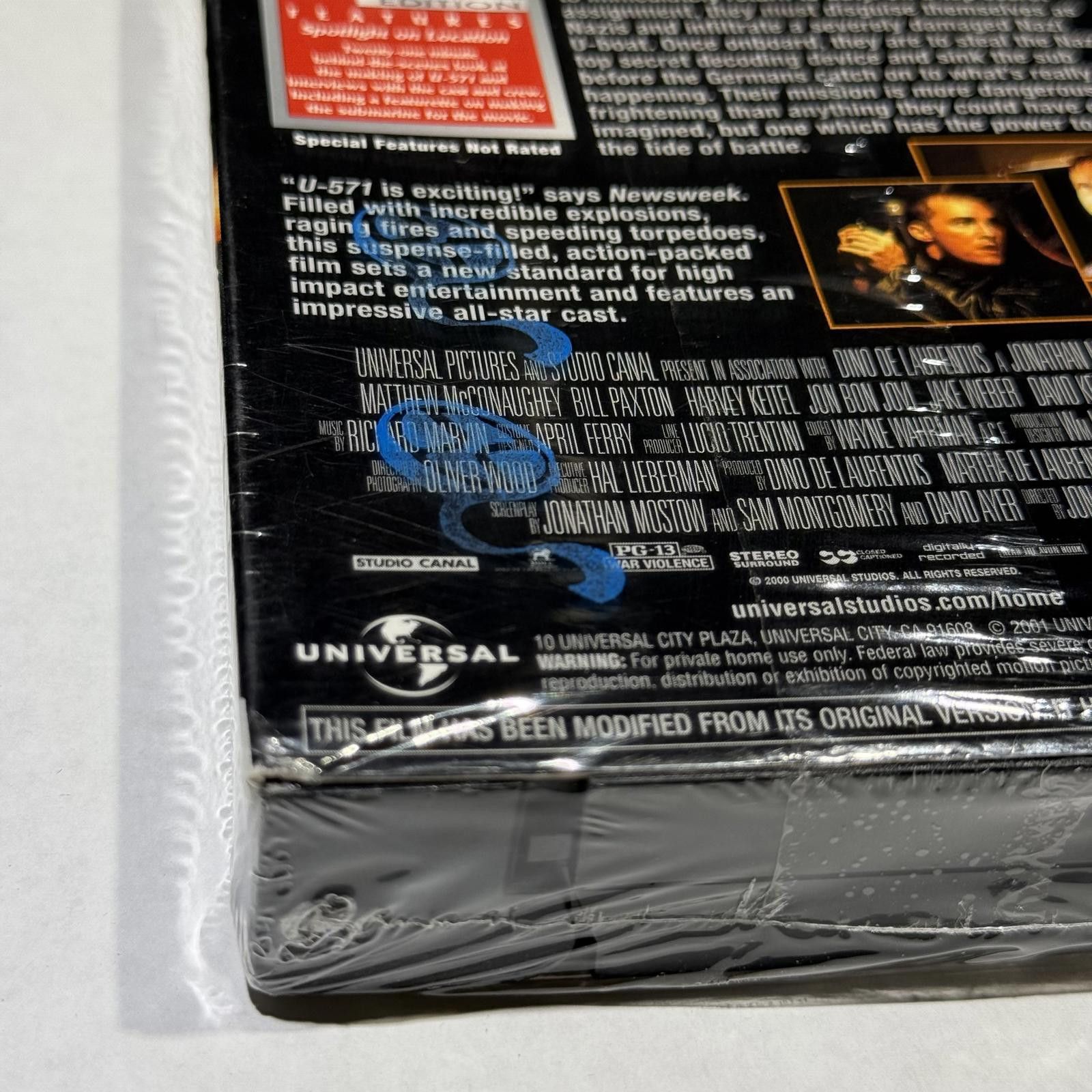Universal Studios U-571 Special Edition VHS SEALED 2001 Print RARE Hype Size ONE SIZE - 4 Thumbnail