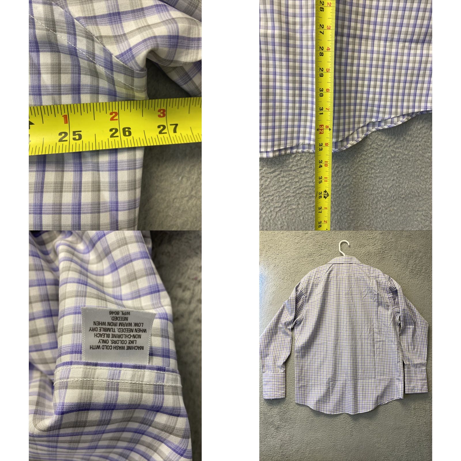 Tasso Elba Tasso Elba Men's Cotton Button-Up Shirt Lavender Check XL Long Sleeve Collared Regular Fit Classic Designer Size US XL / EU 56 / 4 - 8 Thumbnail