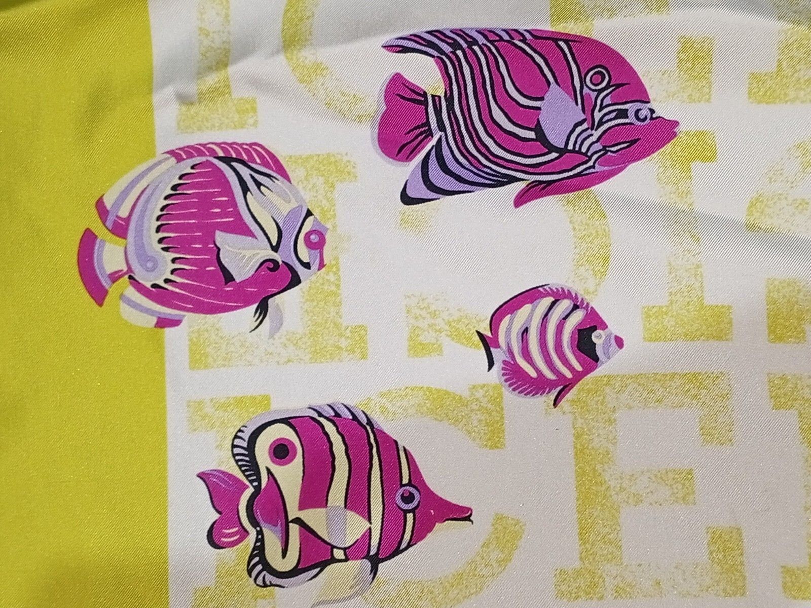 Iceberg ICEBERG Italy Large Fishes Yellow Green Purple Silk Scarf Size ONE SIZE - 7 Thumbnail