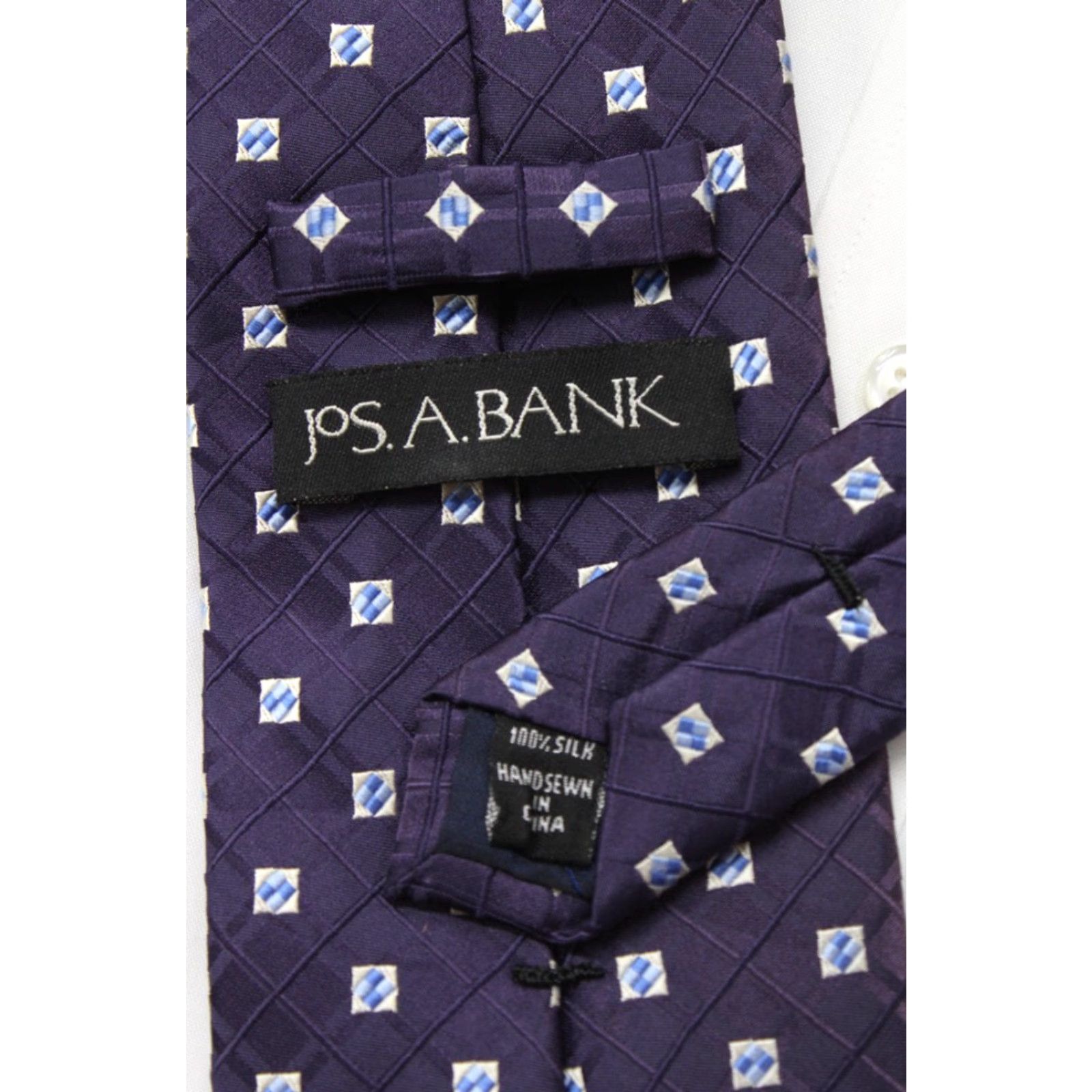 Jos. A. Bank VINTAGE Jos A Bank Silk Necktie Men's Purple Geometric Squares Textured Hand Sewn Size ONE SIZE - 4 Thumbnail