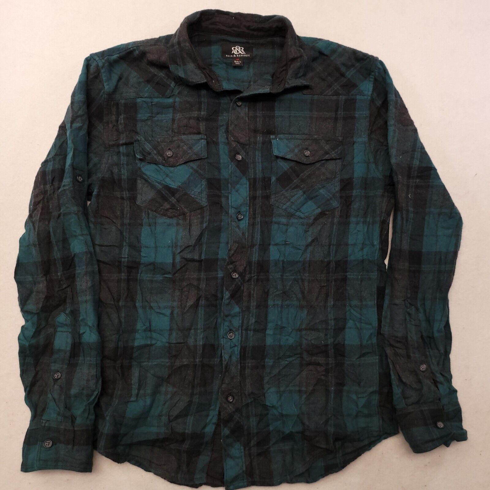 Rock & Republic Rock & Republic Madras Flannel Shirt Mens Size Medium M Blue Size US M / EU 48-50 / 2 - 2 Thumbnail