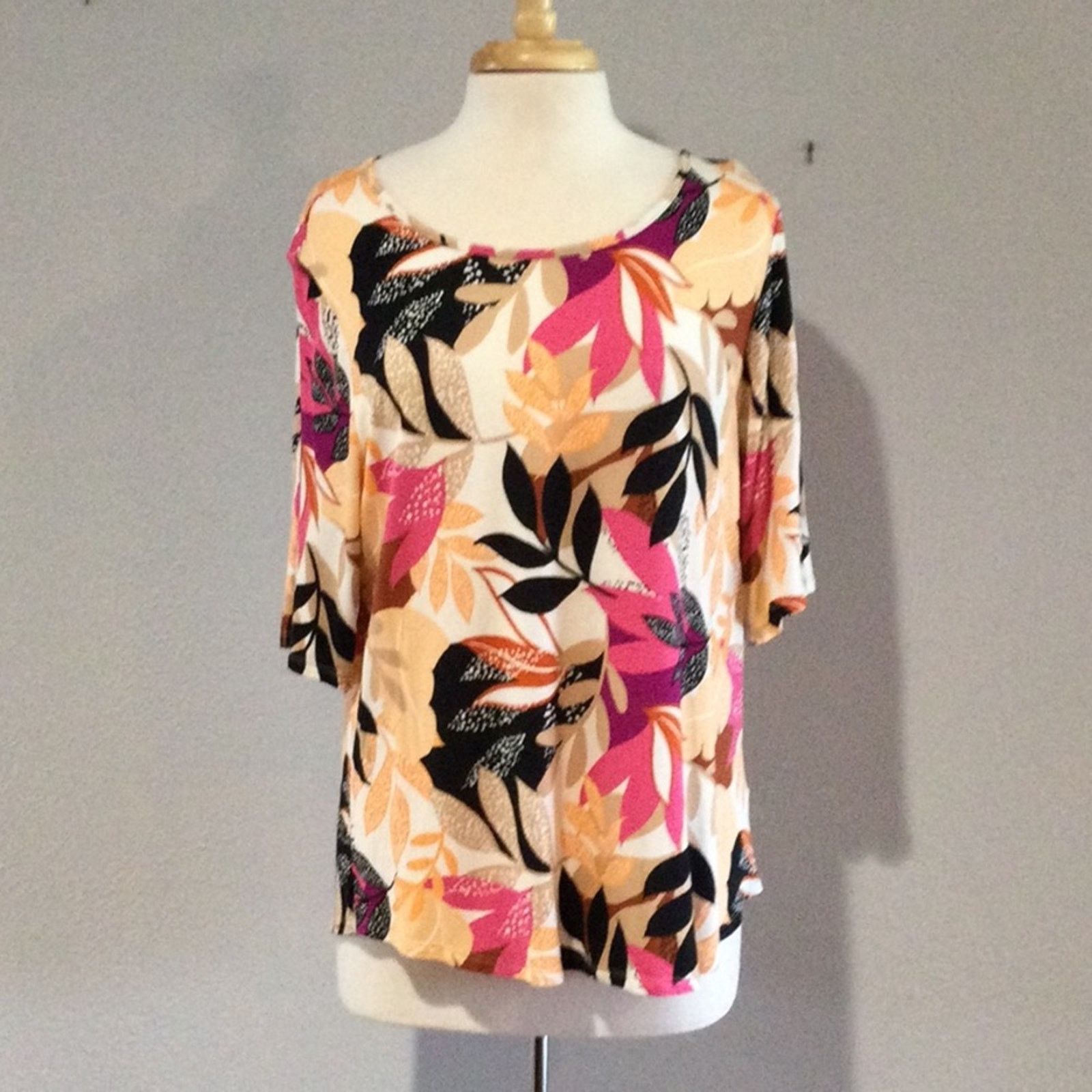 Apt. 9 Apt 9 Multicolor Foliage Print Soft 3/4 Sleeve Tunic Size XL Size XL / US 12-14 / IT 48-50 - 1 Thumbnail