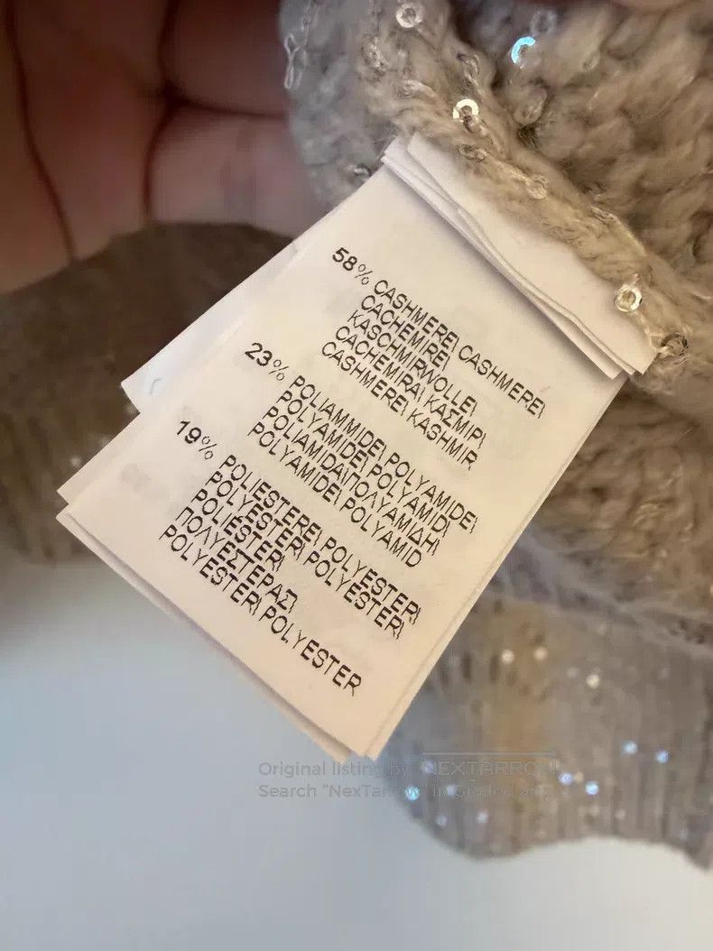 Brunello Cucinelli Brunello Cucinelli Oatmeal Cashmere Openwork Sweater with Size L / US 10 / IT 46 - 6 Thumbnail