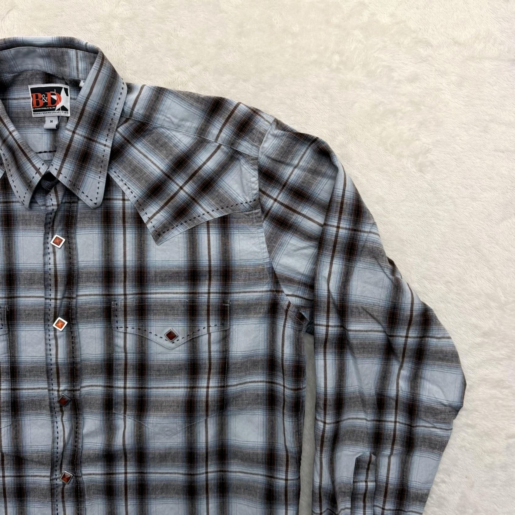 Vintage VINTAGE B&D by Panhandle Slim Shirt Mens Medium Blue Plaid Western Pearl Snap Shirt Size US M / EU 48-50 / 2 - 3 Thumbnail