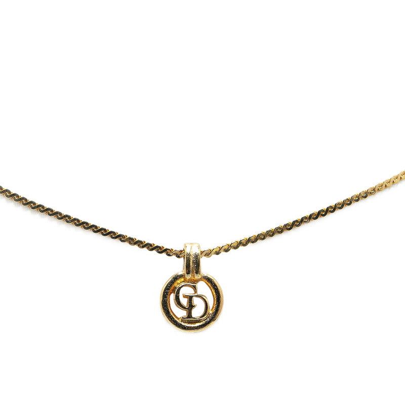 Dior Dior CD Logo Circle Necklace Gold Plated Metal Necklace in