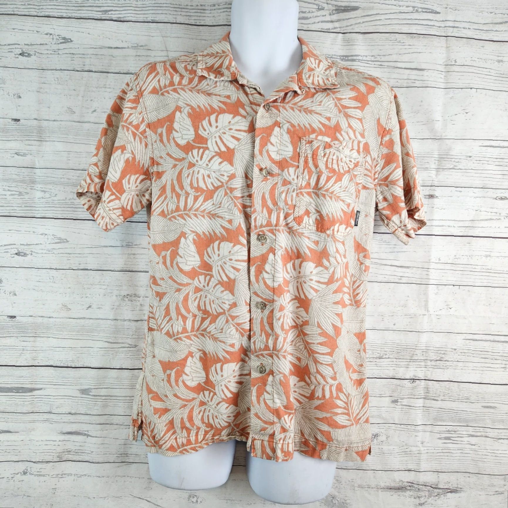 Eddie Bauer Eddie Bauer Button-Up Shirt Mens Small Orange Linen Blend Leaf Print Cotton Linen Top Shirt Mens Small Orange Tan Leaf Print Linen Blend Size US S / EU 44-46 / 1 - 2 Thumbnail