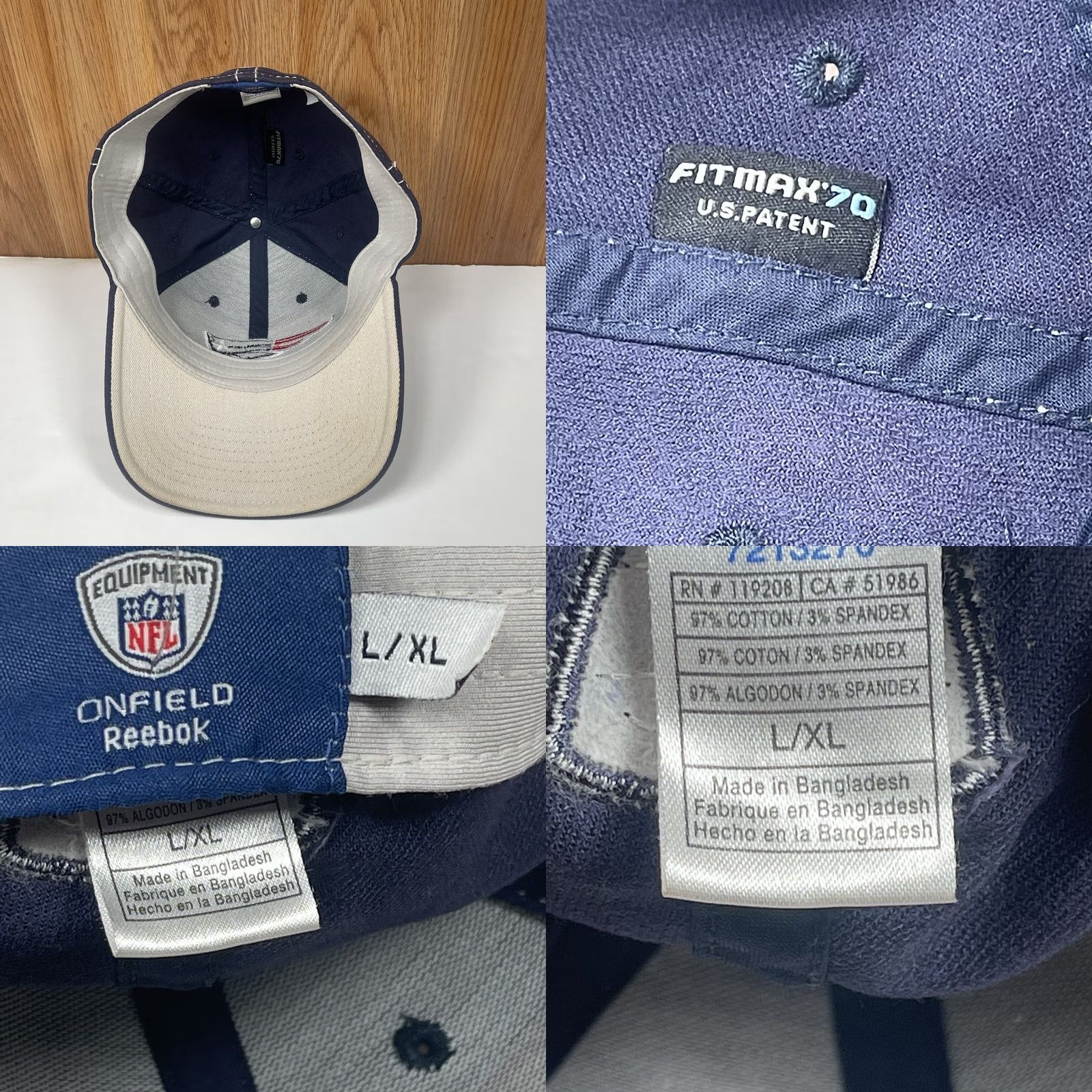 Reebok Reebok Hat Adult L/XL Blue On Field FitMax70 NFL NE Patriots Fitted Baseball Cap Size ONE SIZE - 8 Thumbnail