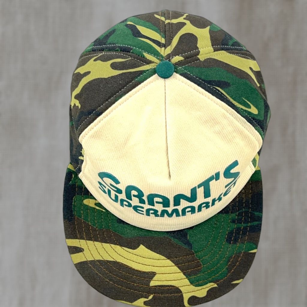 Vintage VINTAGE Grants Trucker Hat Cap Green Camo Made In USA 80s Army WV Mens One Size Adjustable Breathing Lightweight Retro Logo USA Hat Size ONE SIZE - 1 Thumbnail