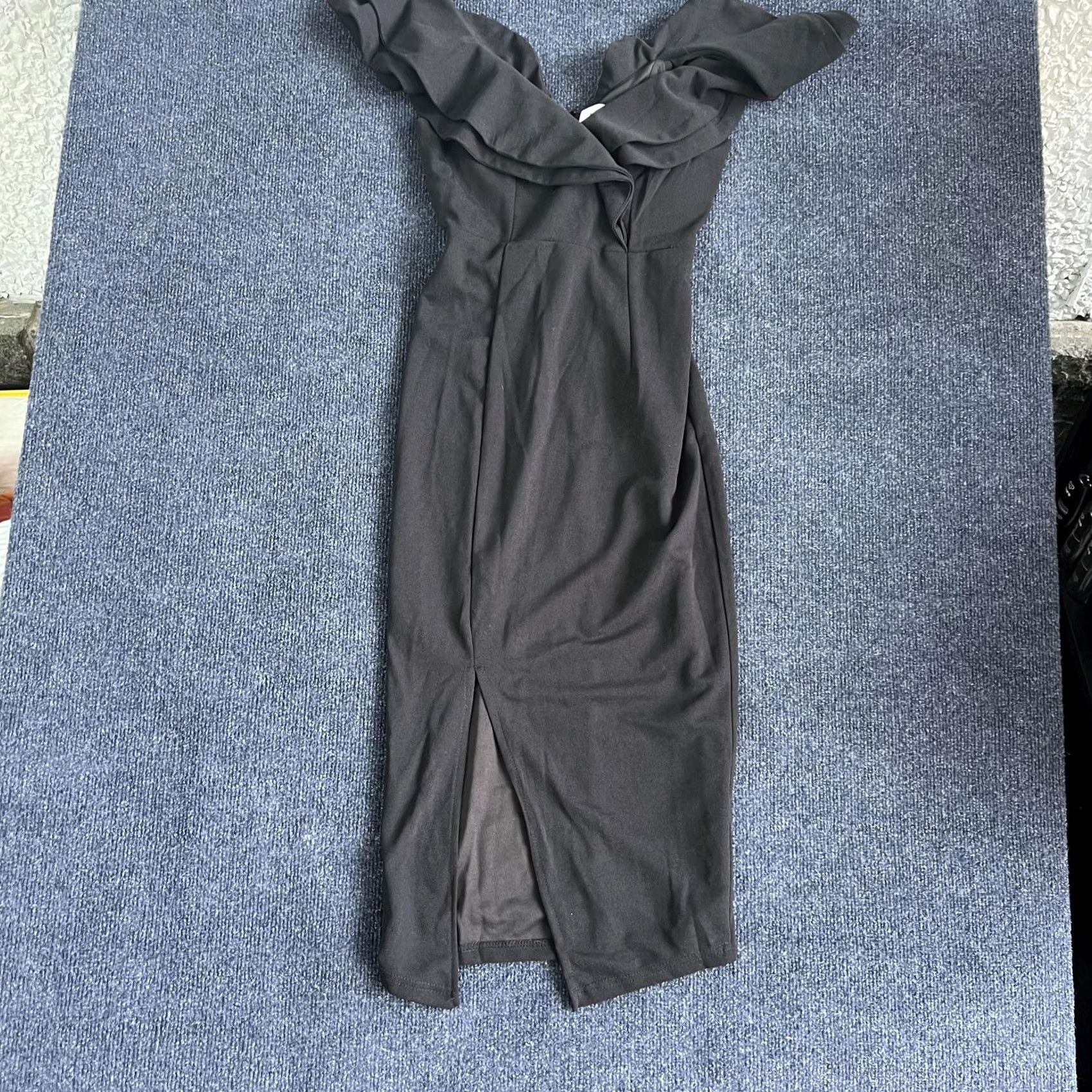 Vintage Hello Molly Dress Womens XS Black Off Shoulder Ruffle Bodycon Midi Formal Party Size XS / US 0-2 / IT 36-38 - 2 Thumbnail