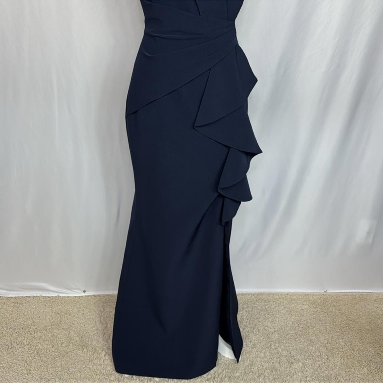 Designer Eliza J Ruffle Front Gown Dress Size 10 Navy Blue Sleeveless Size L / US 10 / IT 46 - 7 Thumbnail