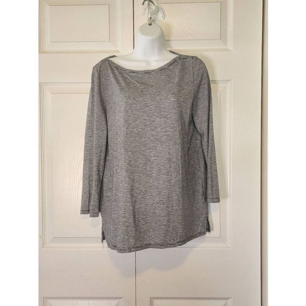Loft Ann Taylor LOFT Blue and Gray Striped Shirt Size L / US 10 / IT 46 - 1 Thumbnail