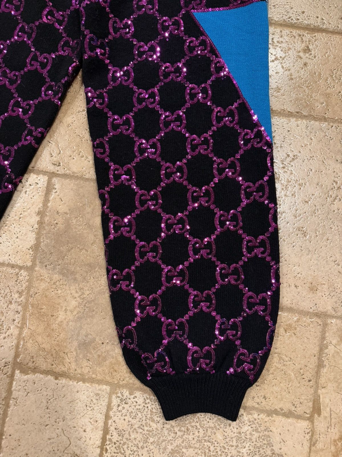 Gucci Gucci GG Sequin Monogram Purple / Black Wool Rib Knit Pants Size 30" / US 8 / IT 44 - 5 Thumbnail