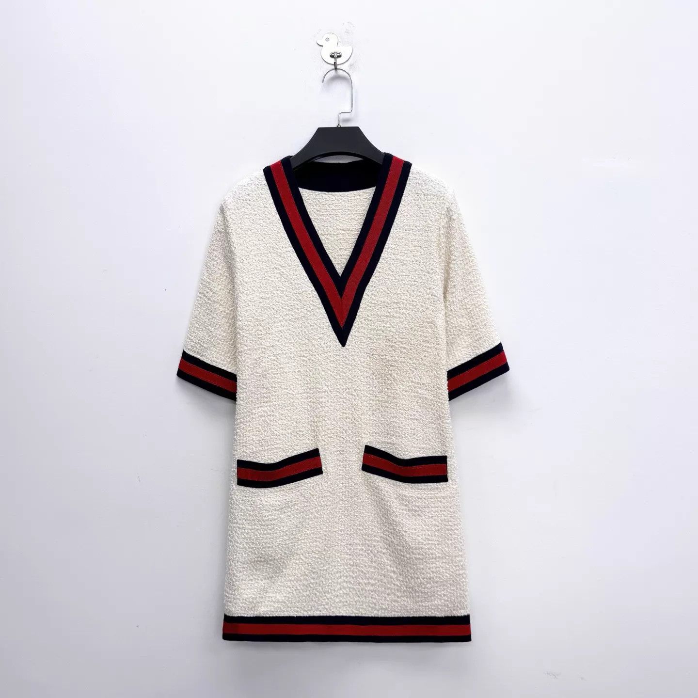 Gucci Gucci tweed red-white stripe Vneck short dress 40 women's Size S / US 4 / IT 40 - 1 Thumbnail