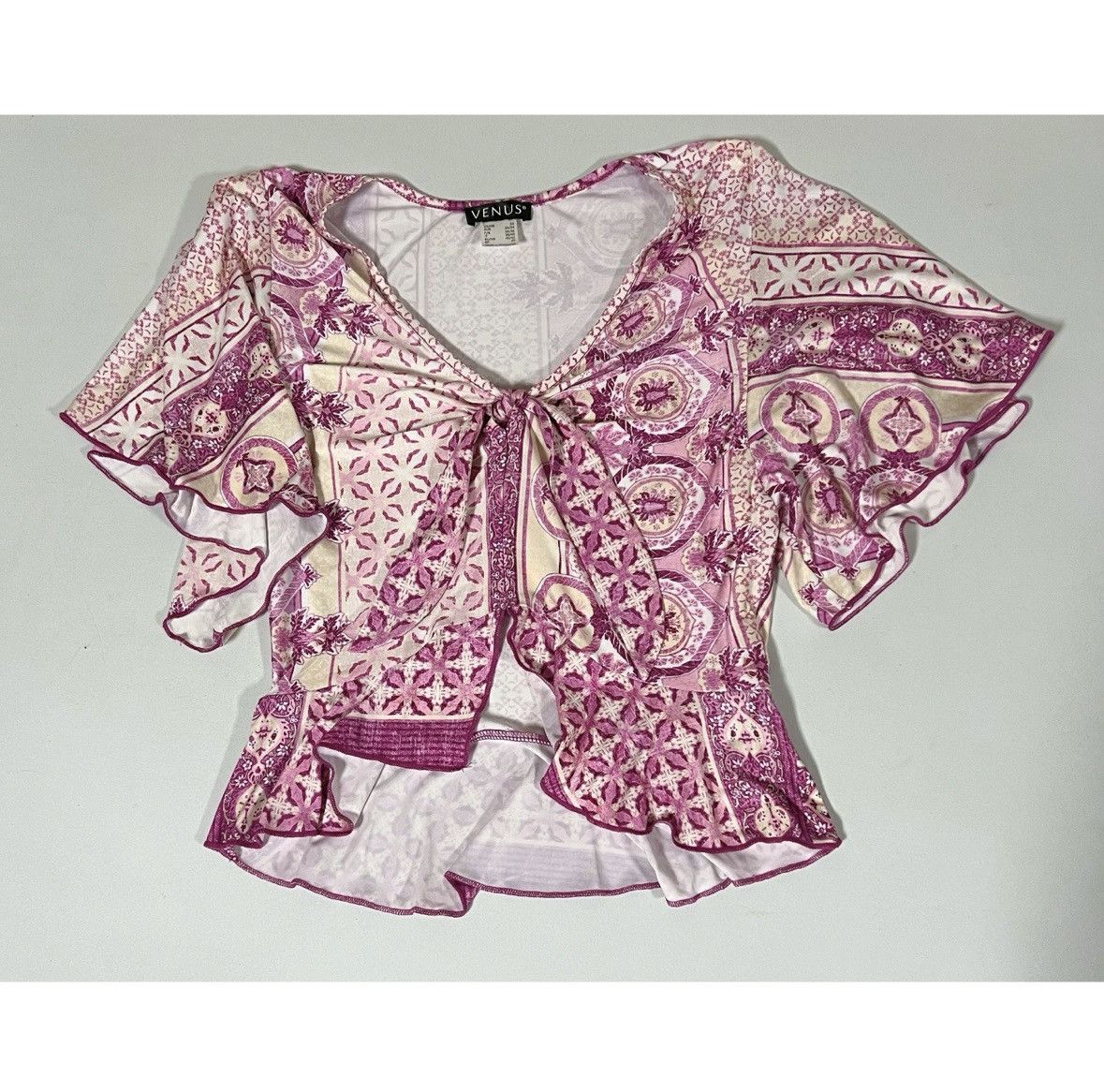 Venus Venus Pink Paisley Floral Flounce Sleeve Shirt Blouse XS 🎀✨ Size XS / US 0-2 / IT 36-38 - 3 Thumbnail