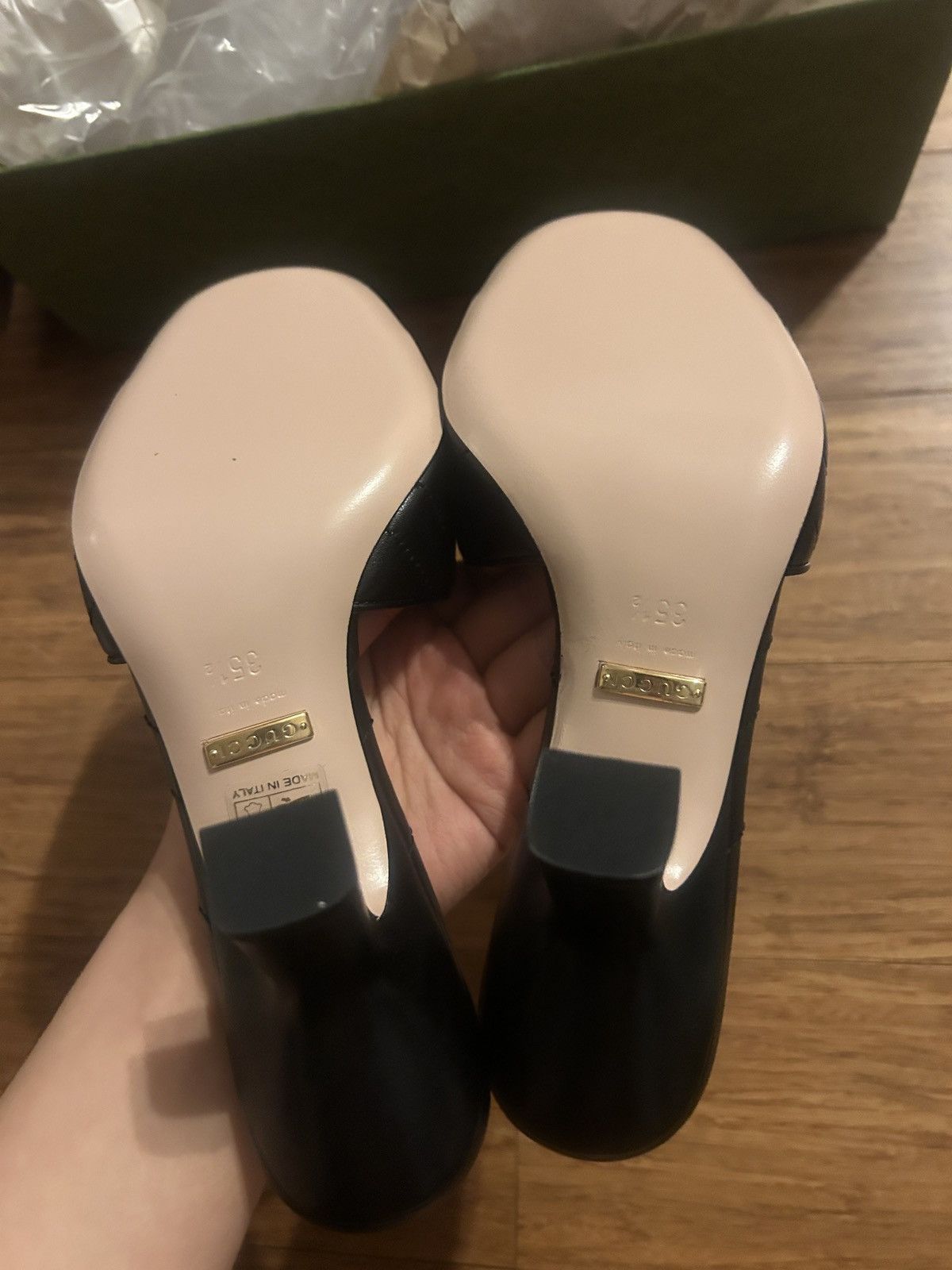 Gucci Gucci Double G Mid Heel Slide Sandal Black Nappa Charlotte Size US 5.5 / IT 35.5 - 5 Thumbnail