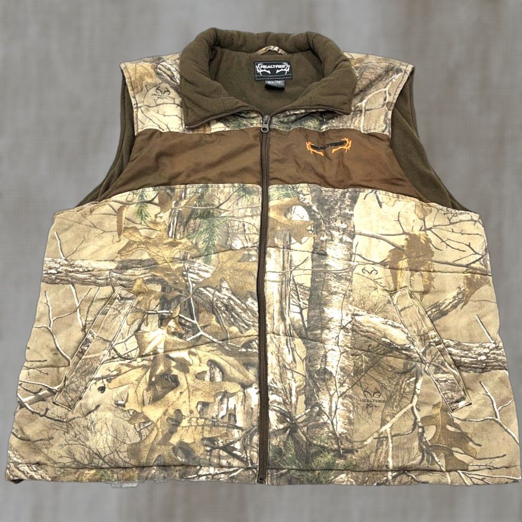 Realtree VINTAGE Realtree Puffer Vest Mens XL Brown Camouflage Twill Fleece Lined Short Jacket Zip Size US XL / EU 56 / 4 - 1 Thumbnail