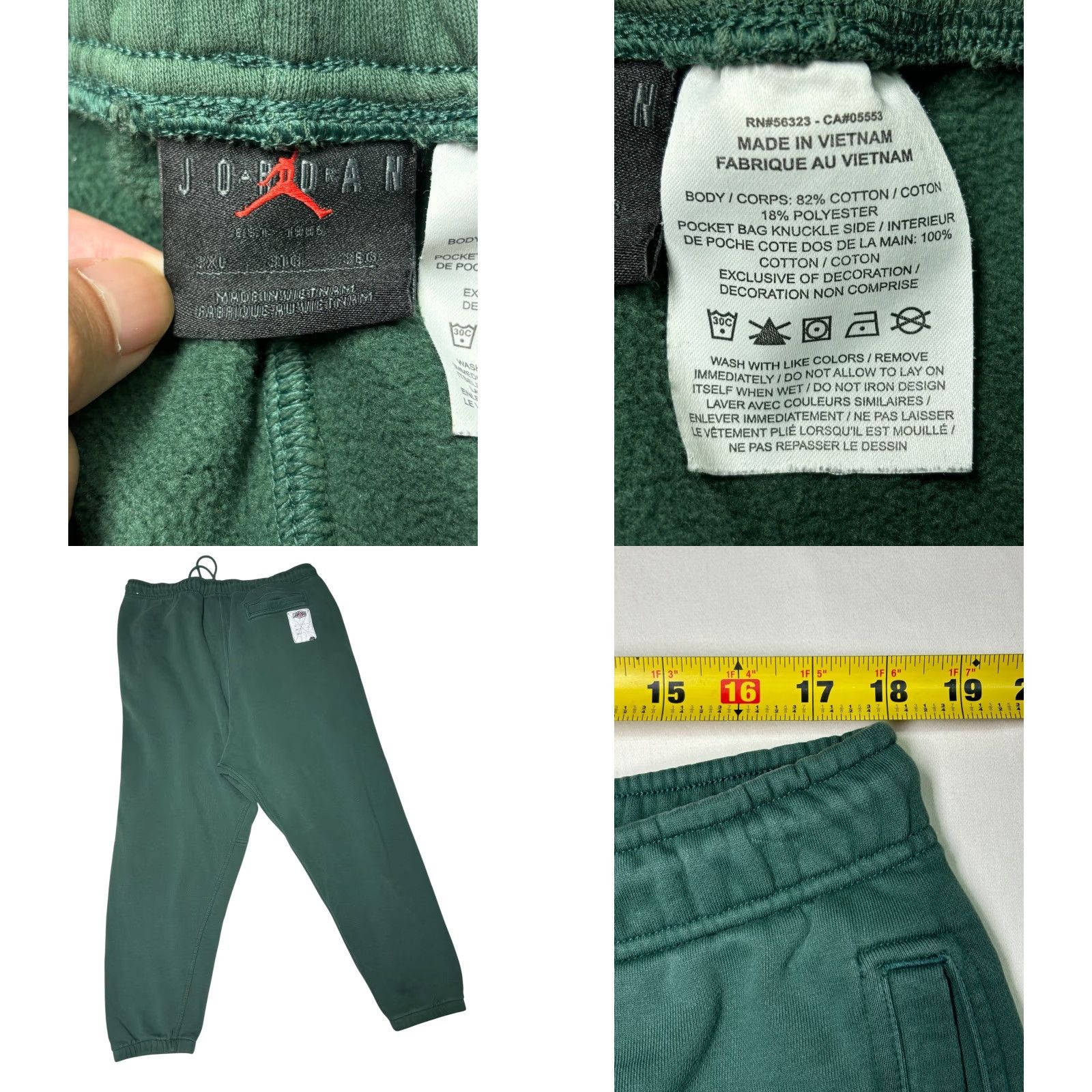Jordan Brand Jordan Jumpman Sweatpants Pants Men 2XL Green Fleece Elastic Waist Drawstring Moisture Wicking Athletic Training Size US 39 - 8 Thumbnail