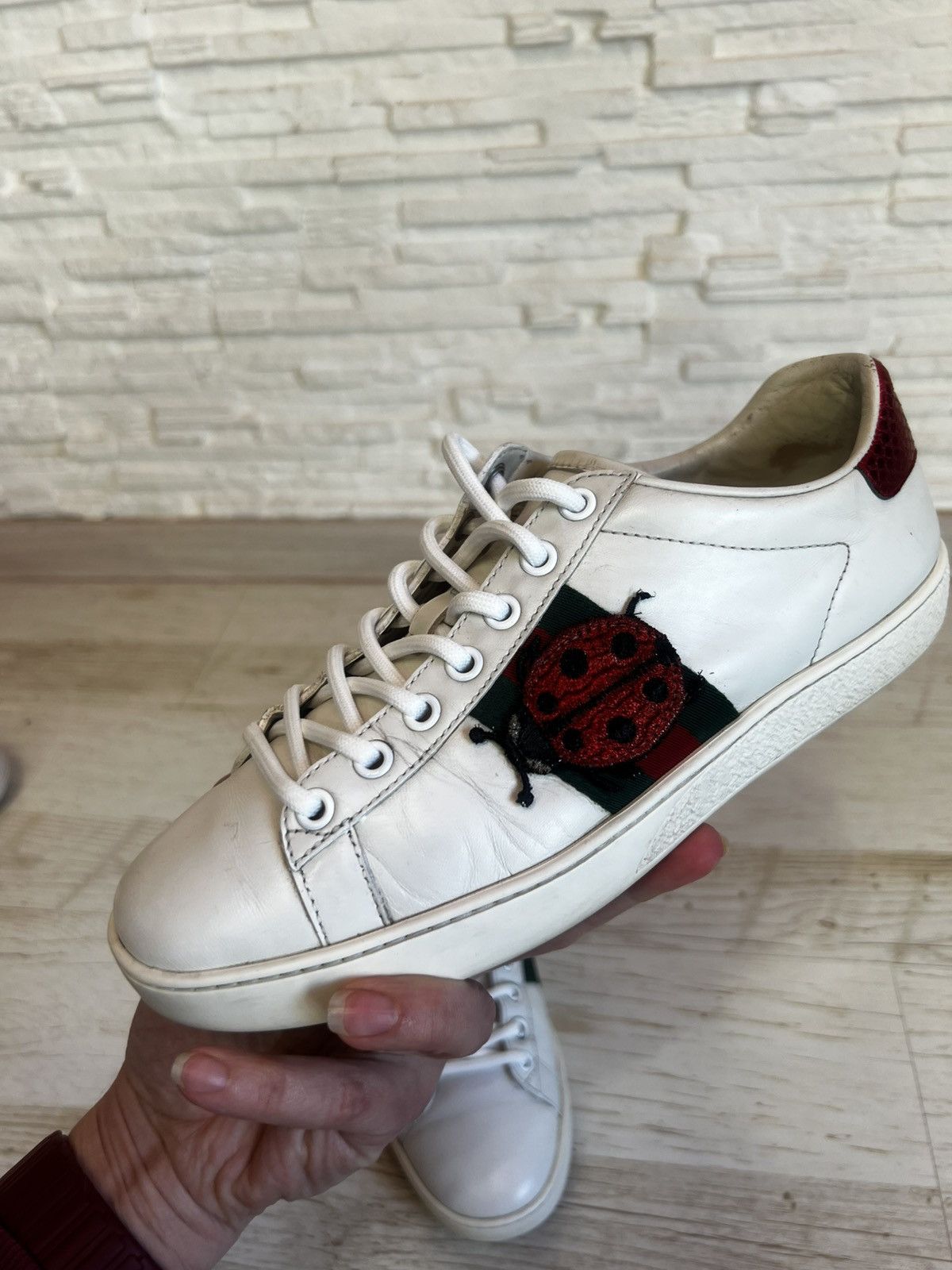 Gucci Gucci Ace Pineapple Ladybug Embroidered Leather Sneakers Size US 6.5 / IT 36.5 - 13 Thumbnail