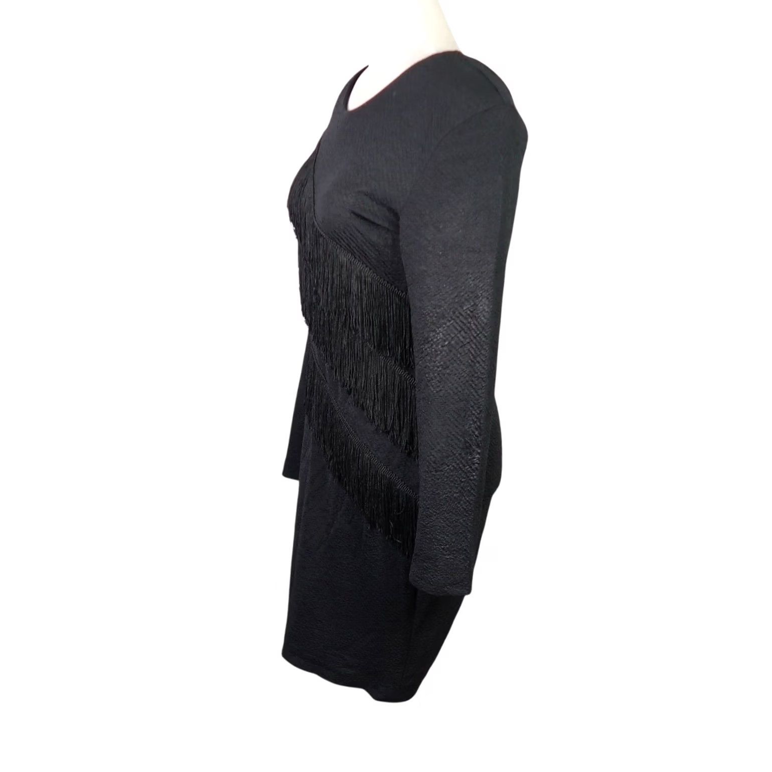 Vintage VINTAGE Unit Black Western Fringe Bodycon Knee Length Dress L Ladies Long Sleeve 80s 90s Bohemian Western Party/Cocktail Size L / US 10 / IT 46 - 3 Thumbnail