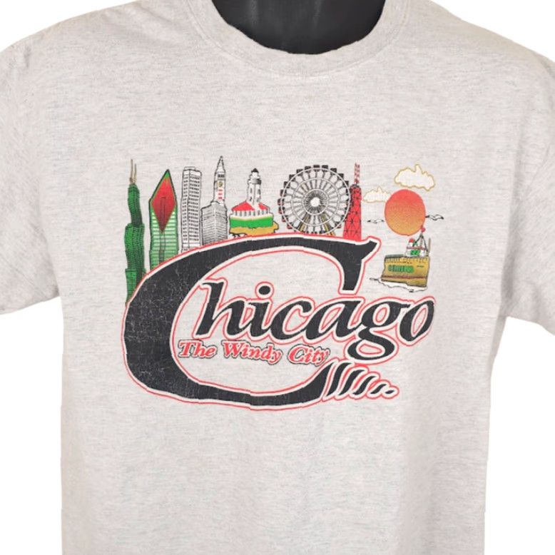 Gildan Chicago T Shirt Mens Size Large Gray Travel Destination Souvenir Tee Size US L / EU 52-54 / 3 - 2 Thumbnail