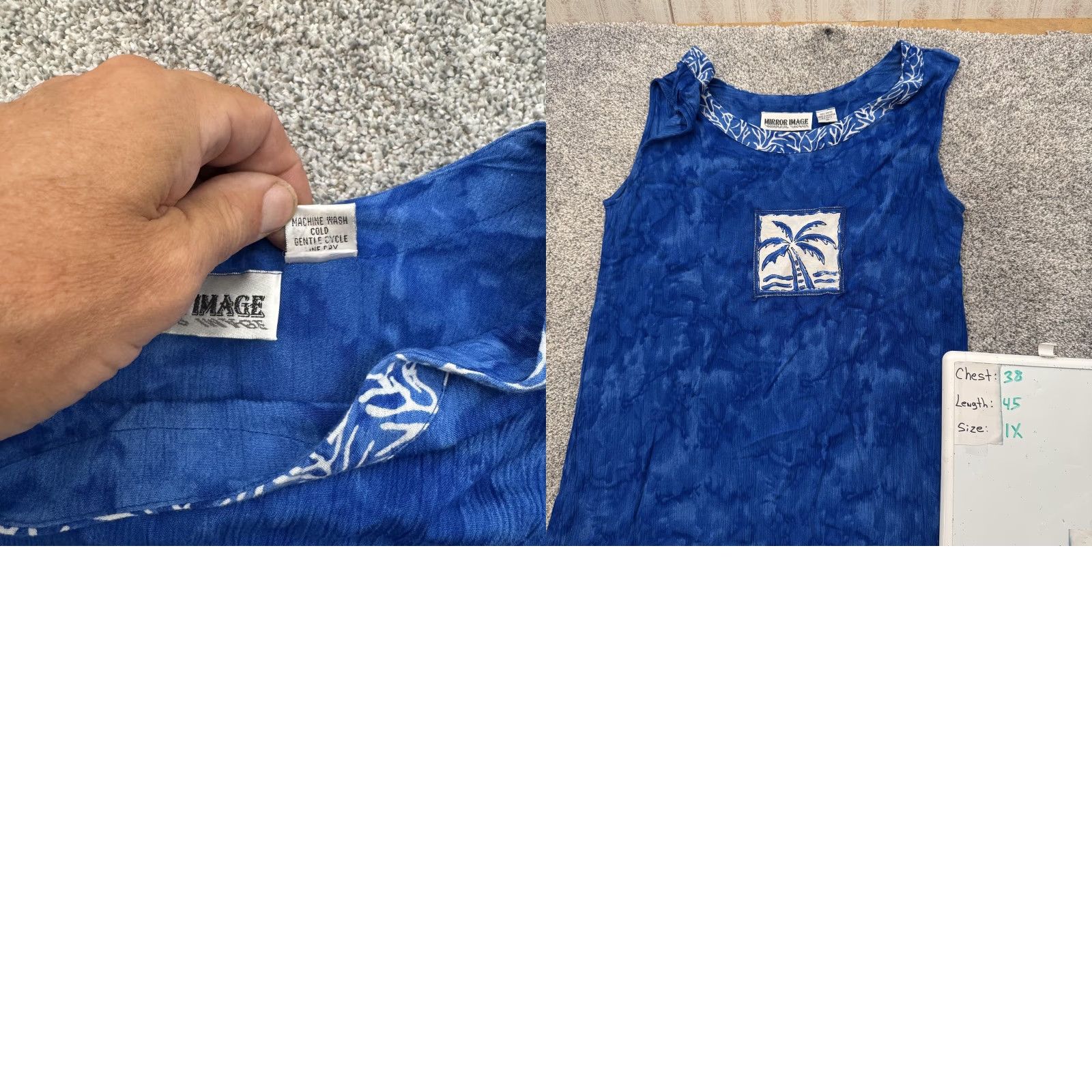 Vintage VINTAGE Mirror Image 2 Piece Dress Set Shirt Dress 1X Plus Blue Palm Boho Resort Beach Crinkle Rayon Size XL / US 12-14 / IT 48-50 - 10 Thumbnail