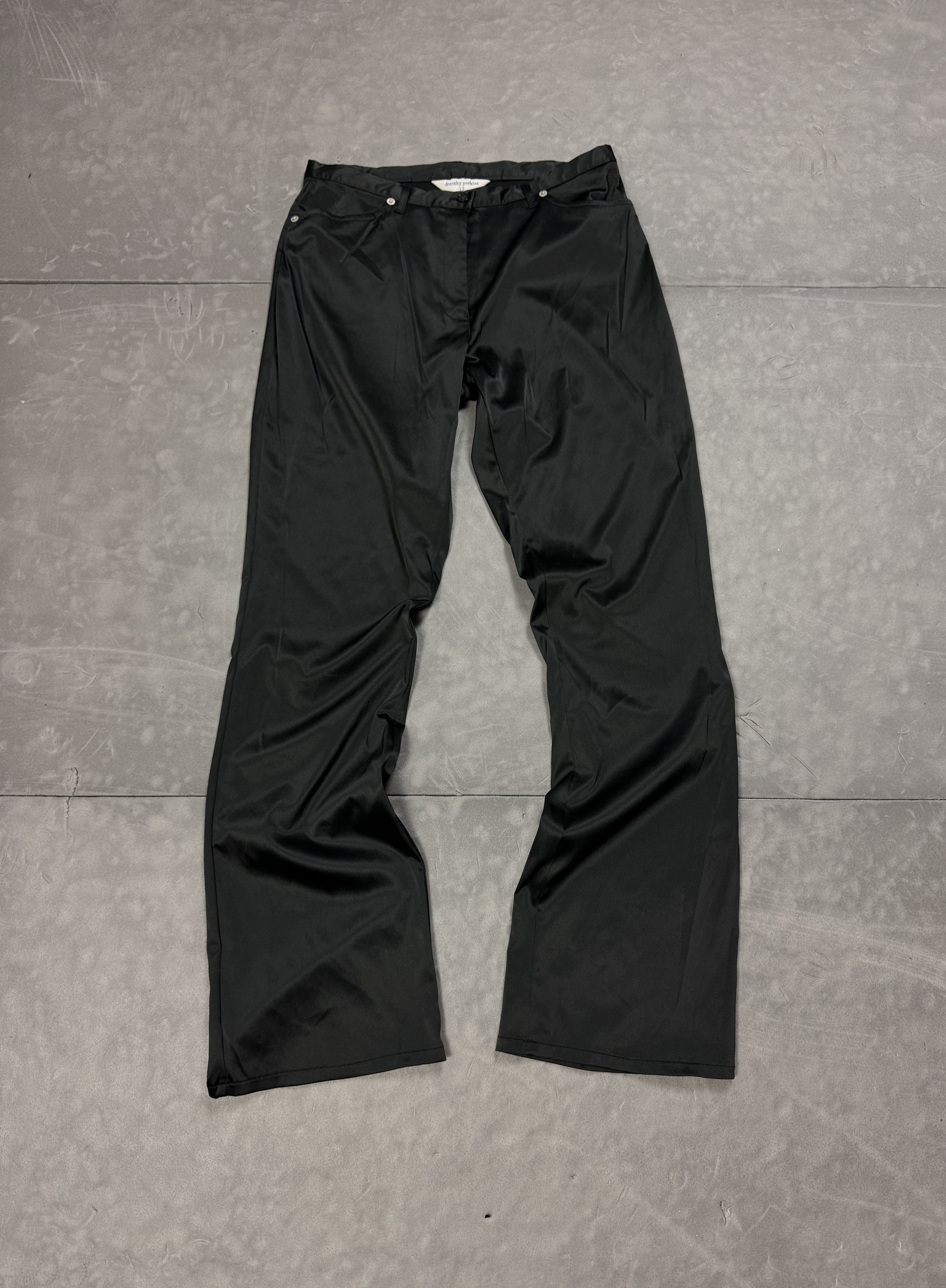 Vintage Dorothy Perkins Black Satin Loose Fit Pants Y2K (S) 90s 80s Size 30" / US 8 / IT 44 - 1 Thumbnail