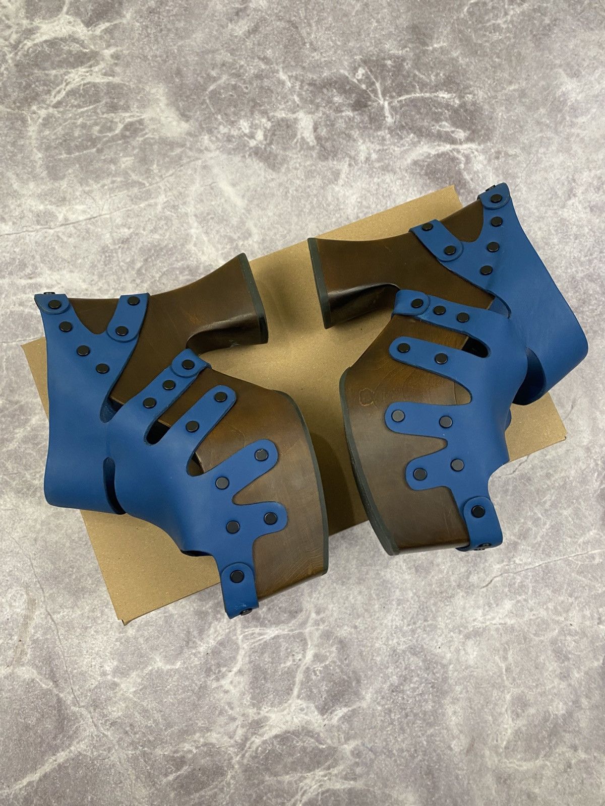 Eckhaus Latta Ugg x Eckhaus Latta Wooden Platform Clogs Blue Leather Upper Size US 8 / IT 38 - 7 Thumbnail