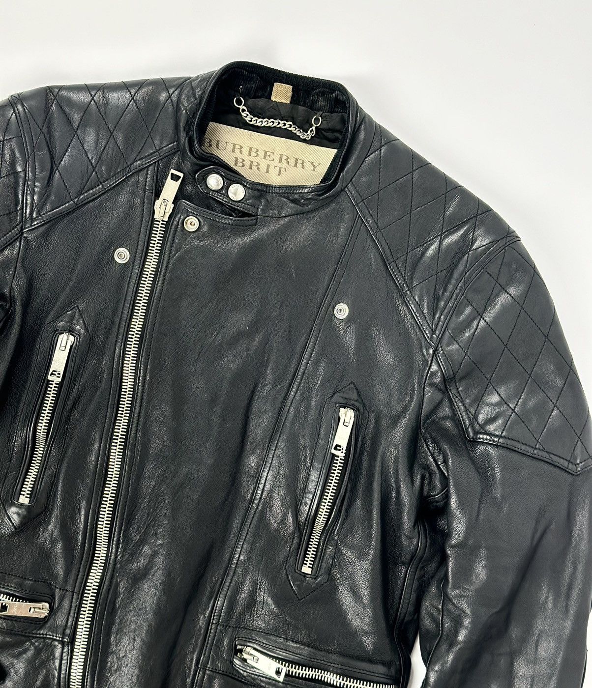 Burberry × Burberry Prorsum Burberry Brit Quilted Moto Biker Lamb Leather Jacket Size US M / EU 48-50 / 2 - 4 Thumbnail