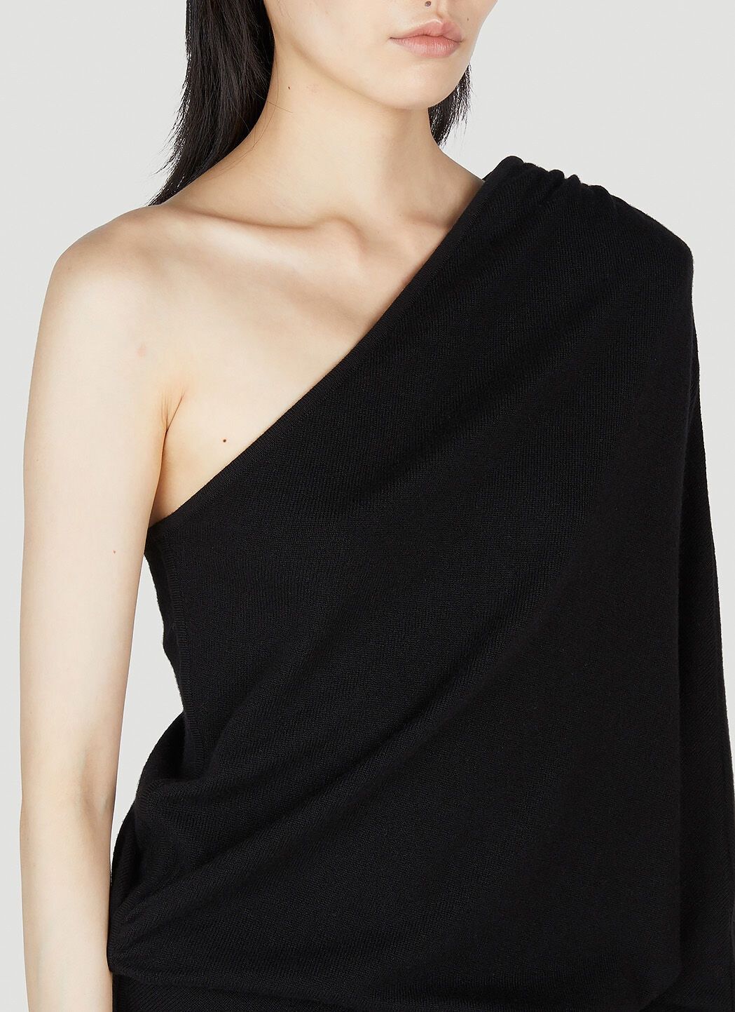Saint Laurent Paris o1s1wg110125 755434 Long One-Shoulder Dress Cashmere Black Size M / US 6-8 / IT 42-44 - 5 Thumbnail