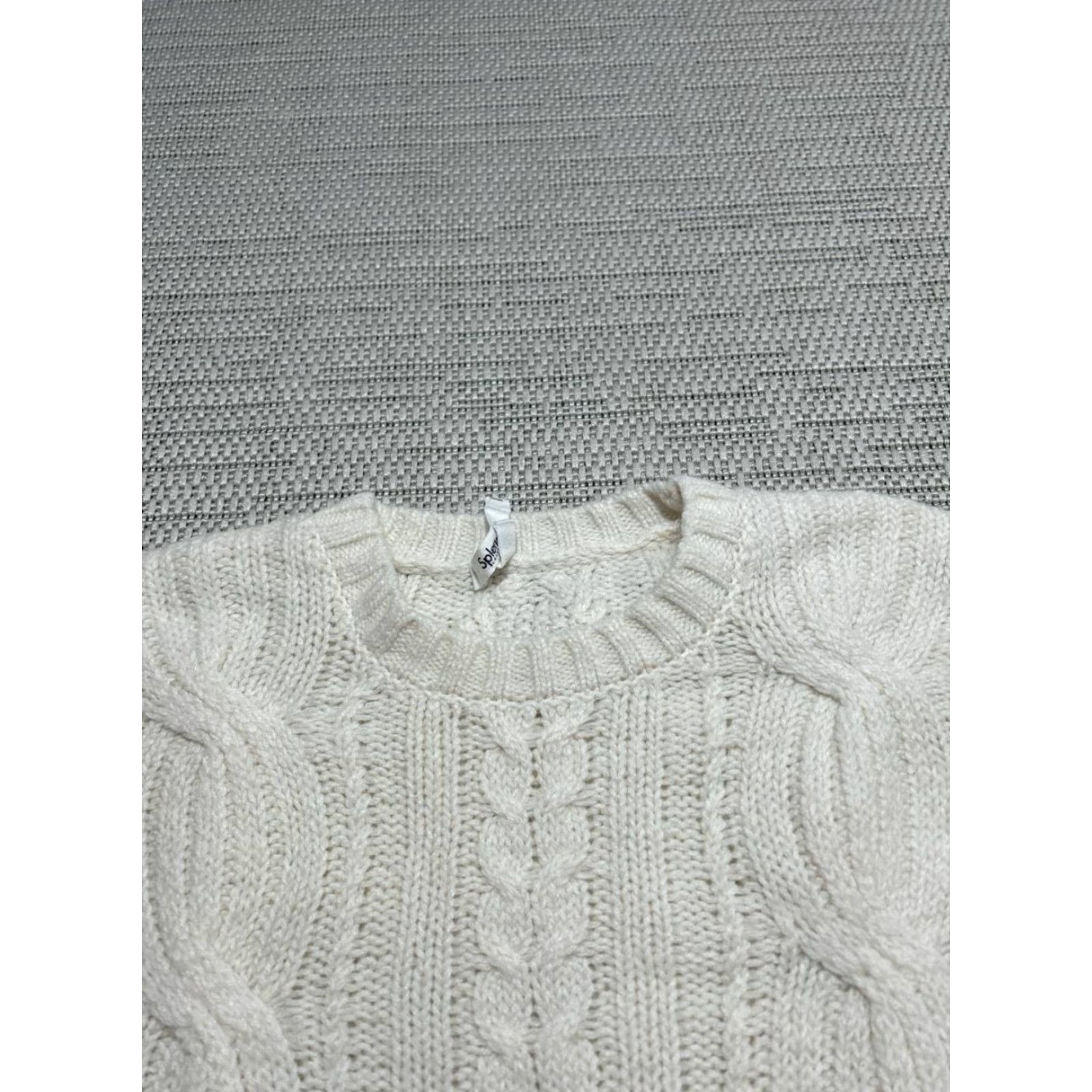 Splendid Womens Small White Cable Knit Pullover Sweater Splendid Classic Pullover Solid Knit Crew Neck Casual Moyen Size S / US 4 / IT 40 - 2 Thumbnail