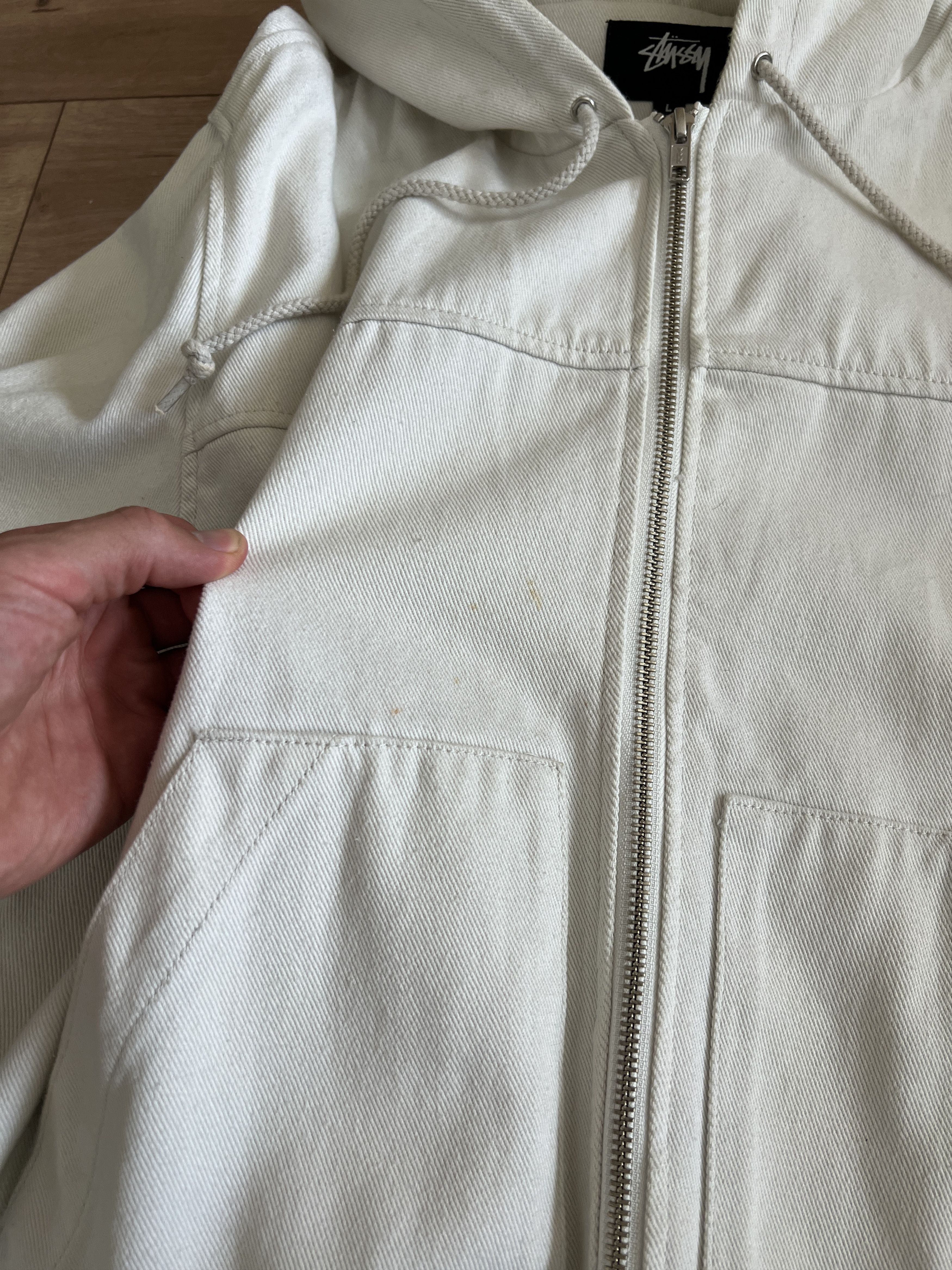 Stussy Stussy White Zip Up Hooded Work Jacket Size L Canvas Hoodie Size US L / EU 52-54 / 3 - 8 Thumbnail