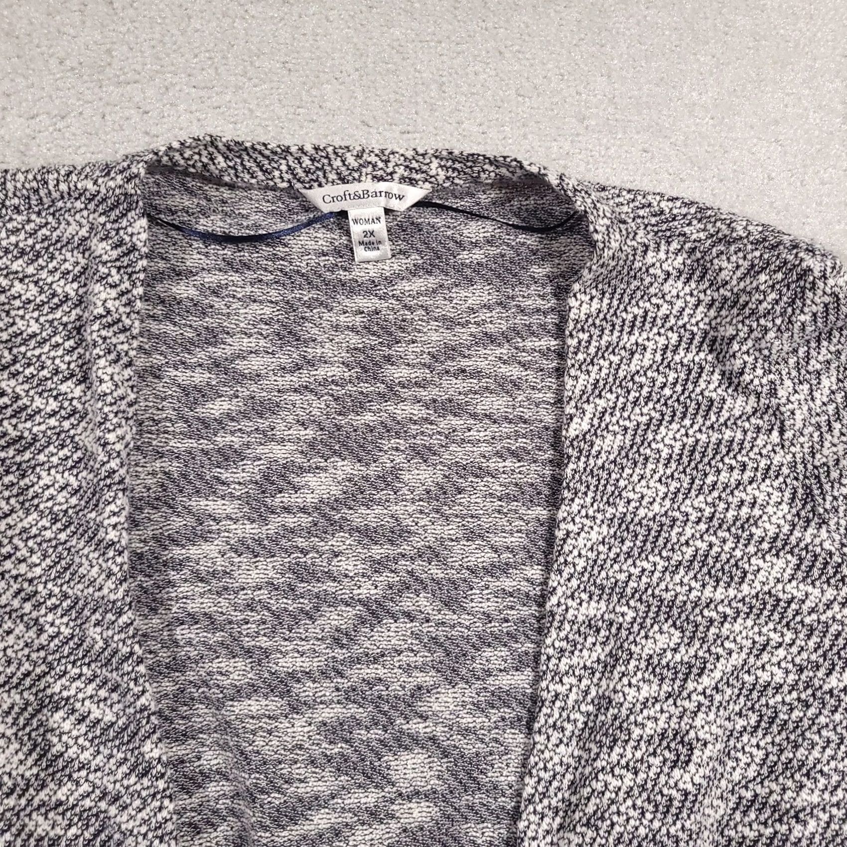 Croft & Barrow Croft & Barrow Cardigan Sweater Womens 2X Gray White Open Front Lightweight Knit Size XXL / US 16-18 / IT 52-54 - 3 Thumbnail