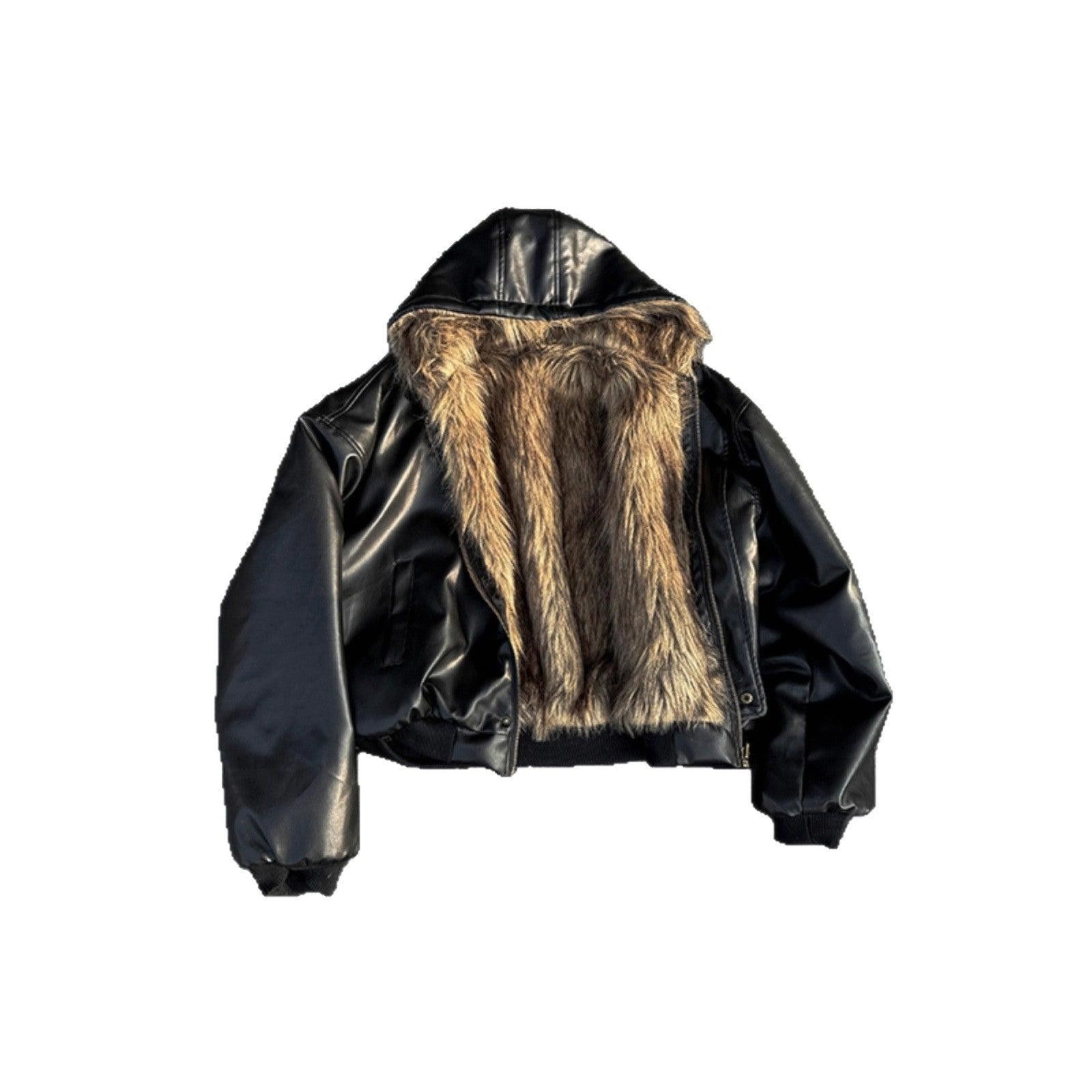 Leather Black Faux Leather Bomber Jacket with Faux Fur Lining Size US L / EU 52-54 / 3 - 5 Thumbnail