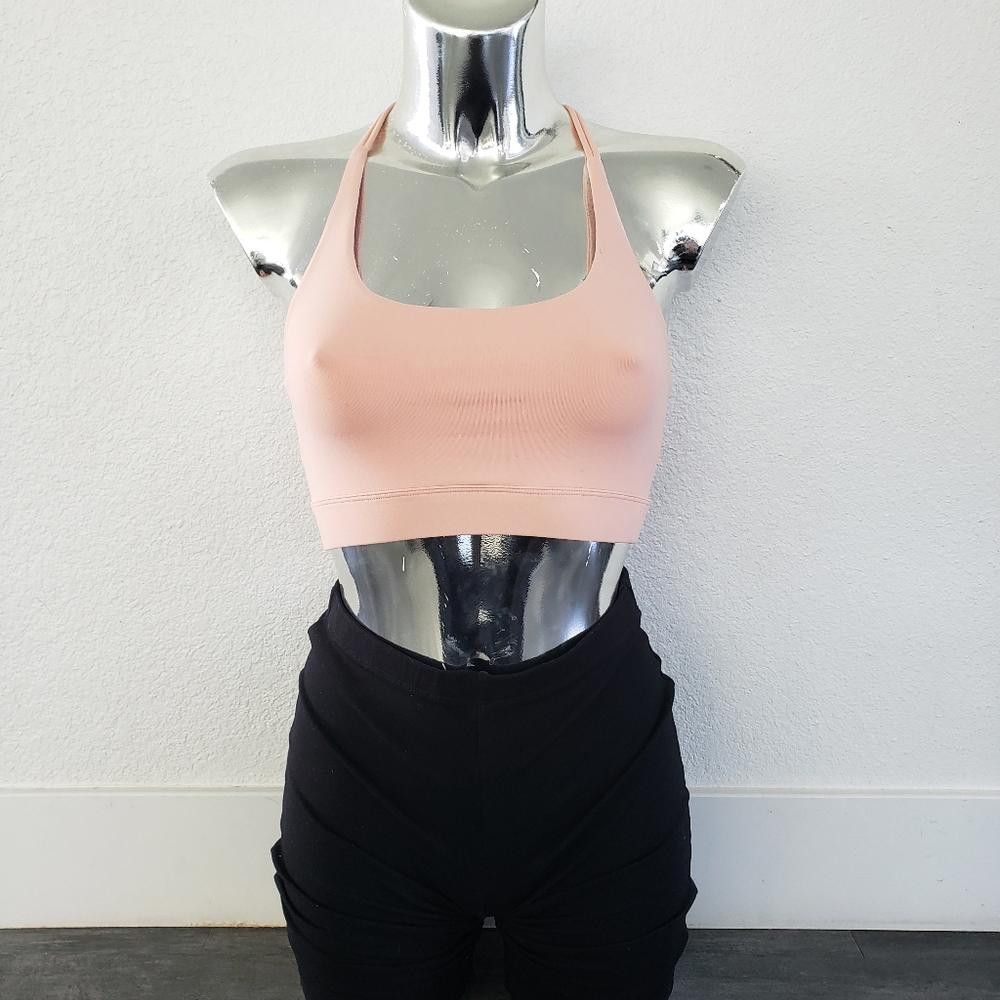 Designer Light Pink Stappy Back Longline Sport Bra Size ONE SIZE - 1 Thumbnail